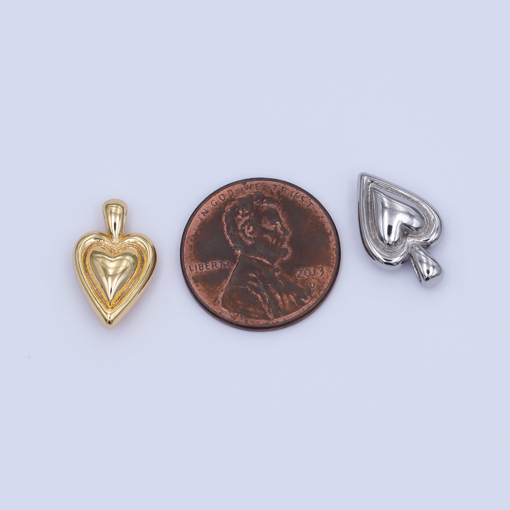 24K Gold Filled 16.5mm Chubby Heart Pendant in Gold & Silver | AH458