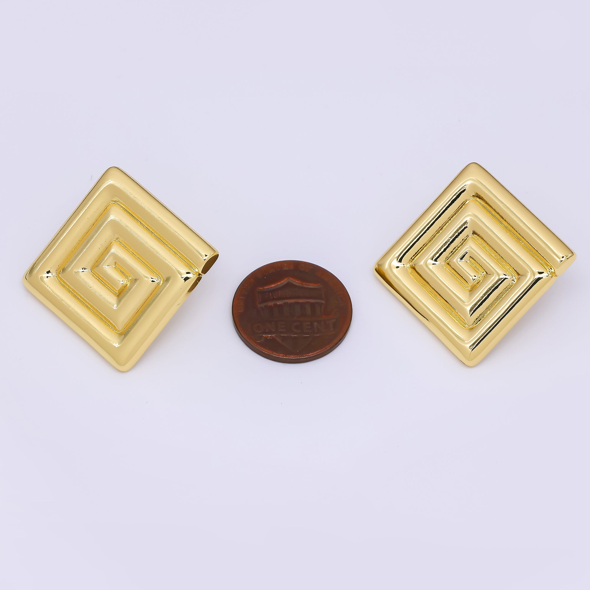 24K Gold Filled Spiral Square Dainty Stud Earrings in Gold & Silver | AJ-096 AJ-097