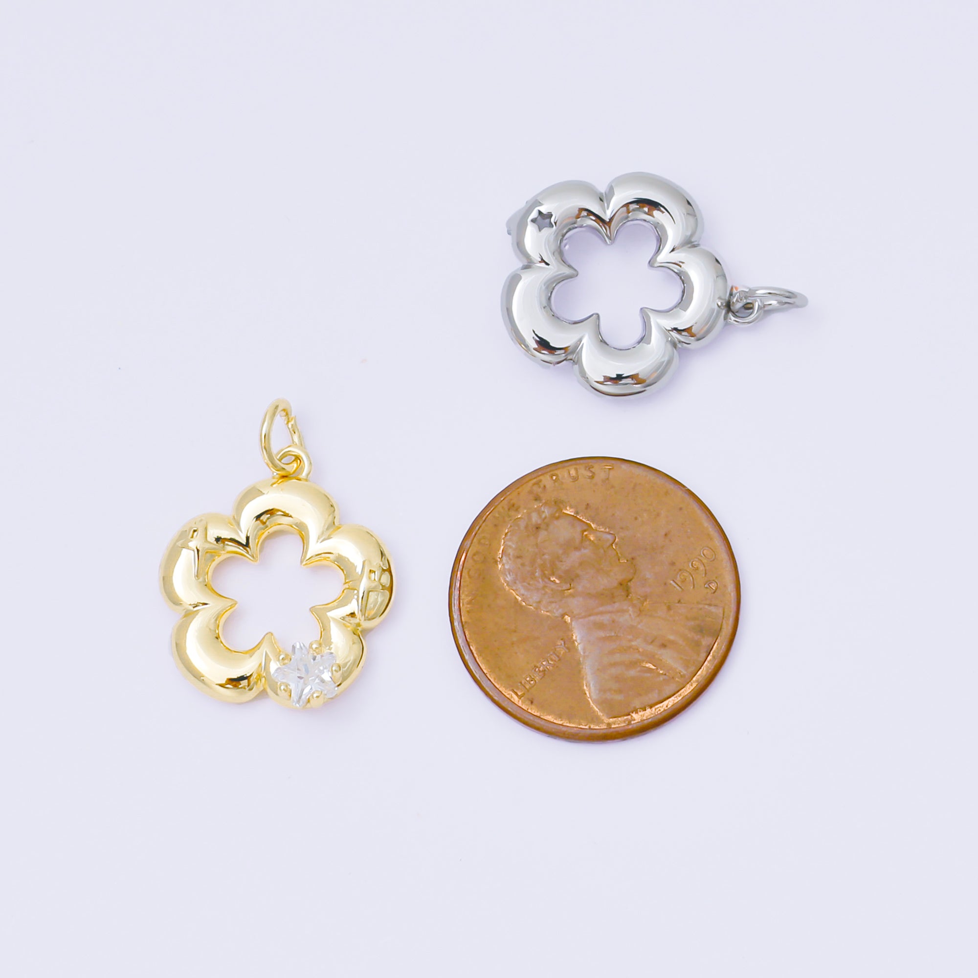 24K Gold Filled 18mm Star-Shaped CZ Dainty Lily Flower Charm in Gold & Silver | AF1254