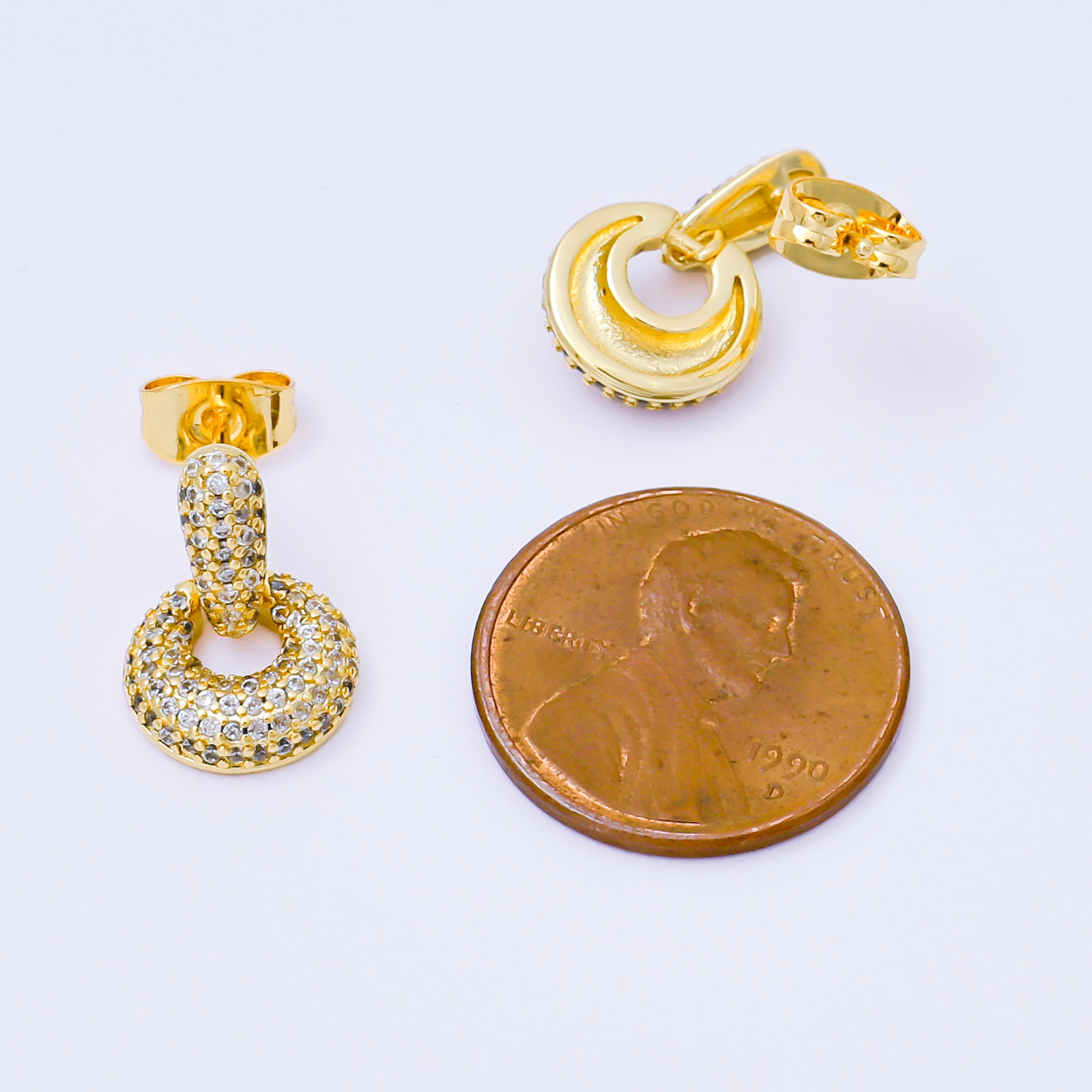 24K Gold Filled Micro Paved CZ Sparkle Door Knocker Earrings in Gold & Silver | AJ127 AJ128