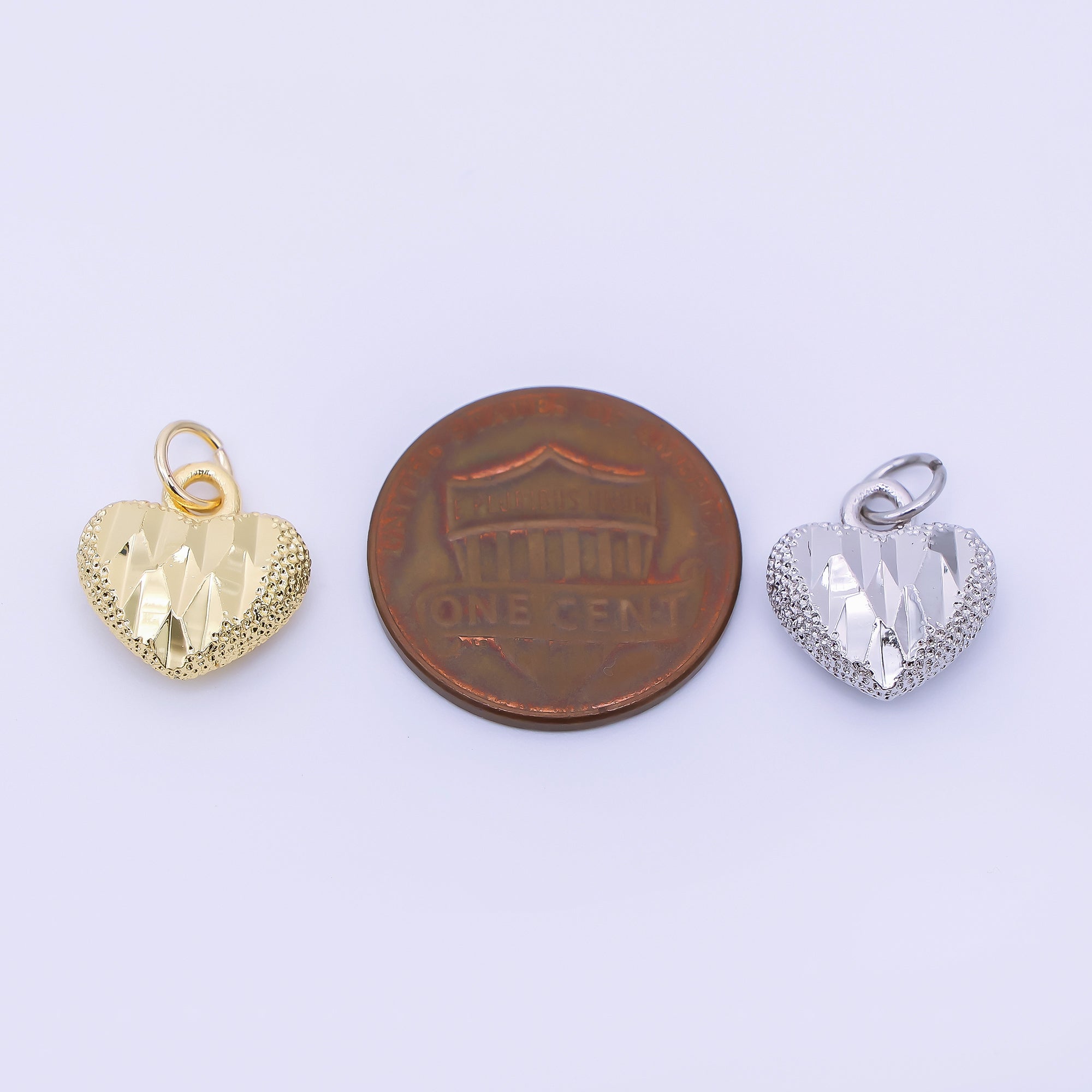 24K Gold Filled 13mm Dotted Textured Heart Charm in Gold & Silver | AC1601