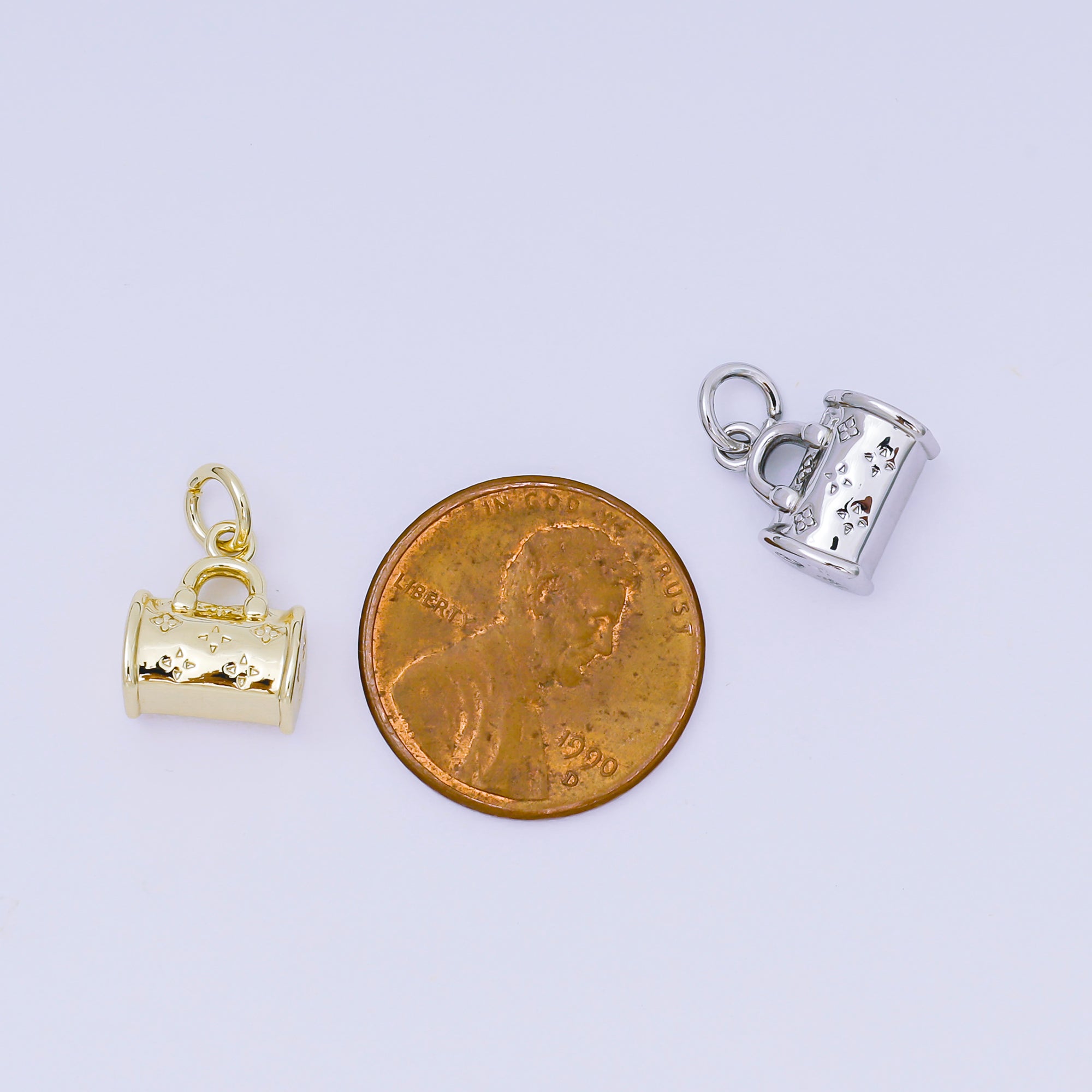 24K Gold Filled 11mm Fancy Handbag Dainty Bag Charm in Gold & Silver | AH-665