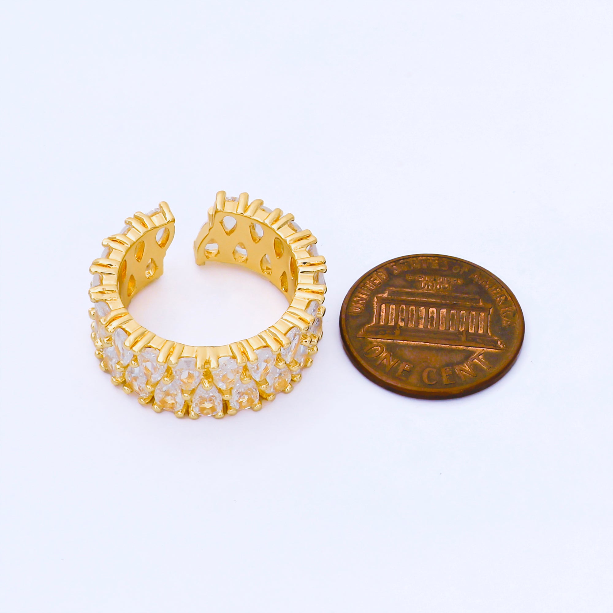 24K Gold Filled Teardrop CZ Cluster Crown Adjustable Ring | O1666