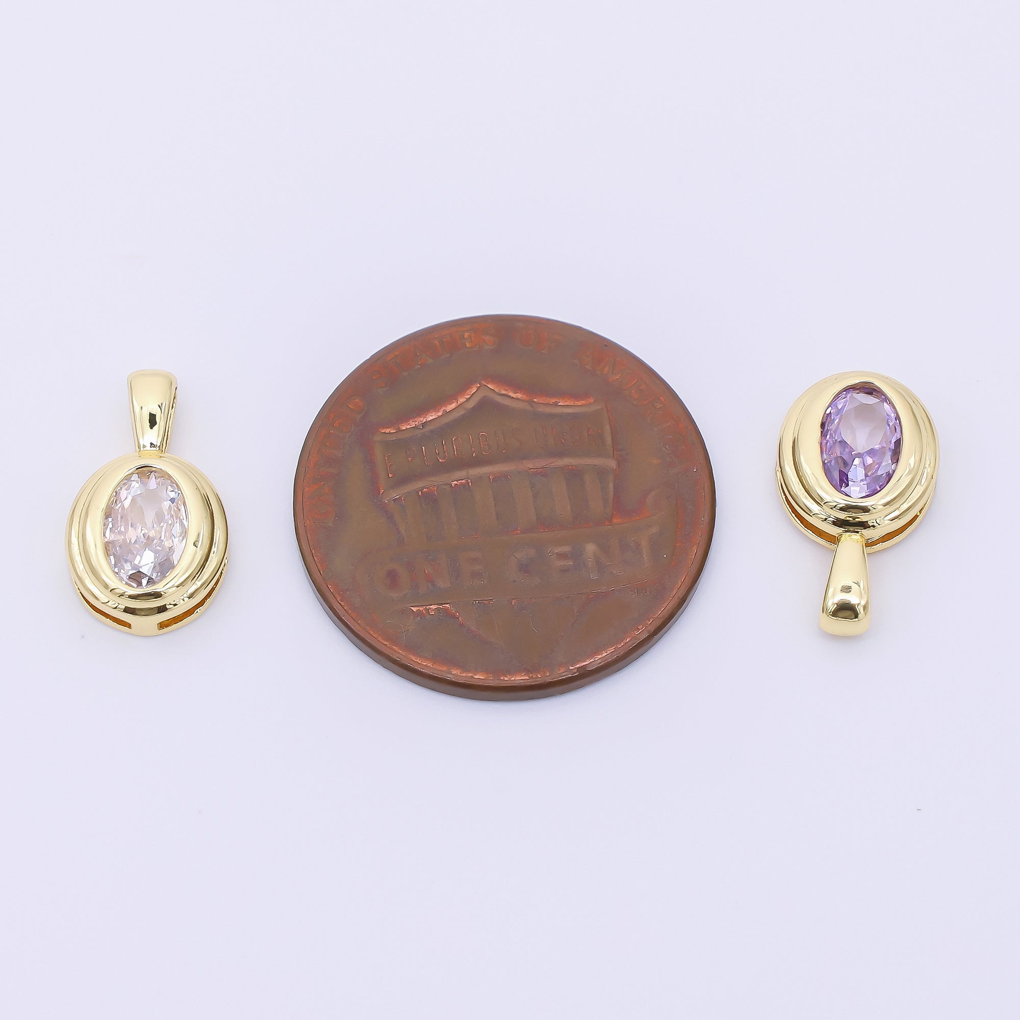 18K Gold Filled 12.5mm Pink, Purple, Orange Oval CZ Golden Framed Shaped Pendant | AH479 AH480