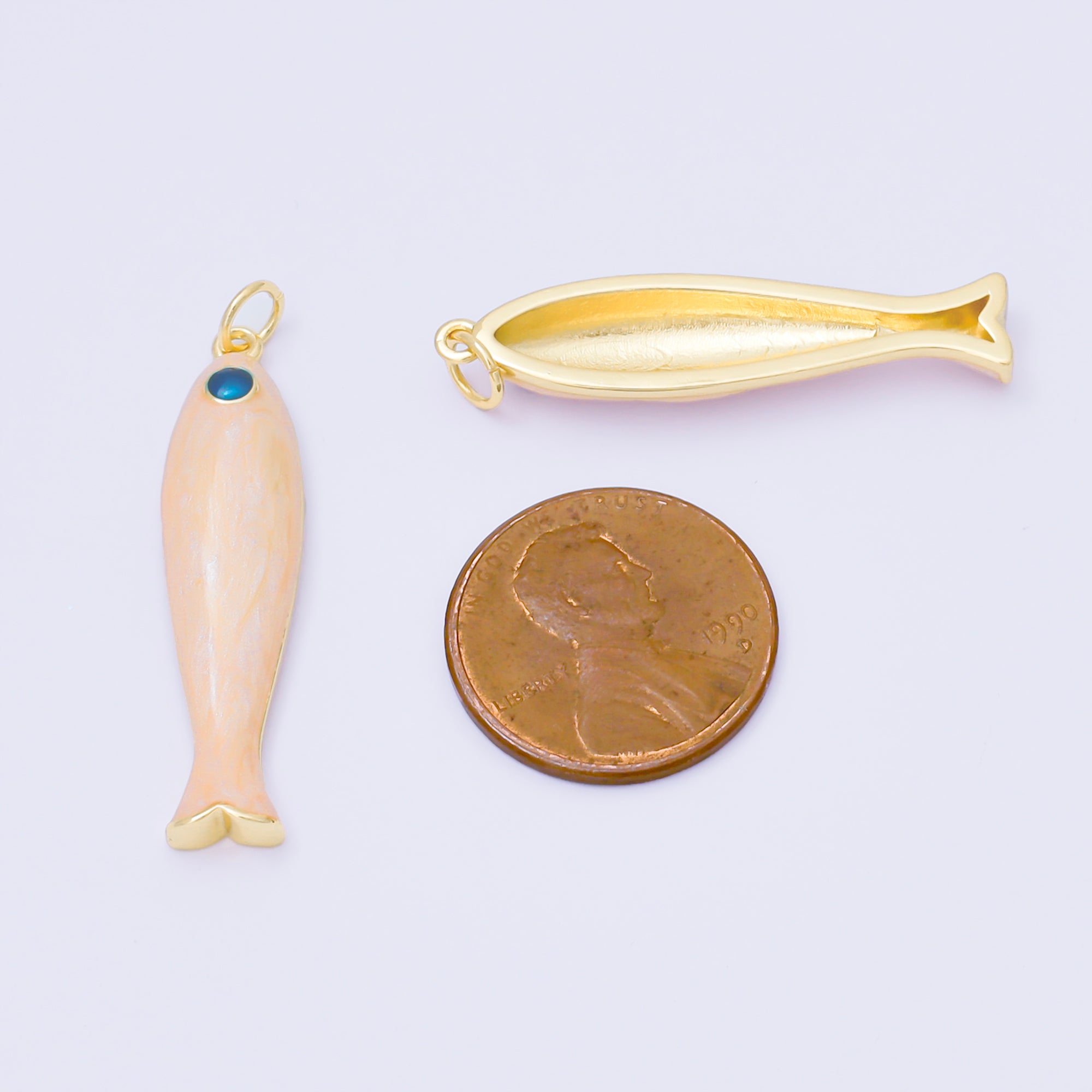 24K Gold Filled 34mm White Enamel Sea Creature Fish Charm | M568