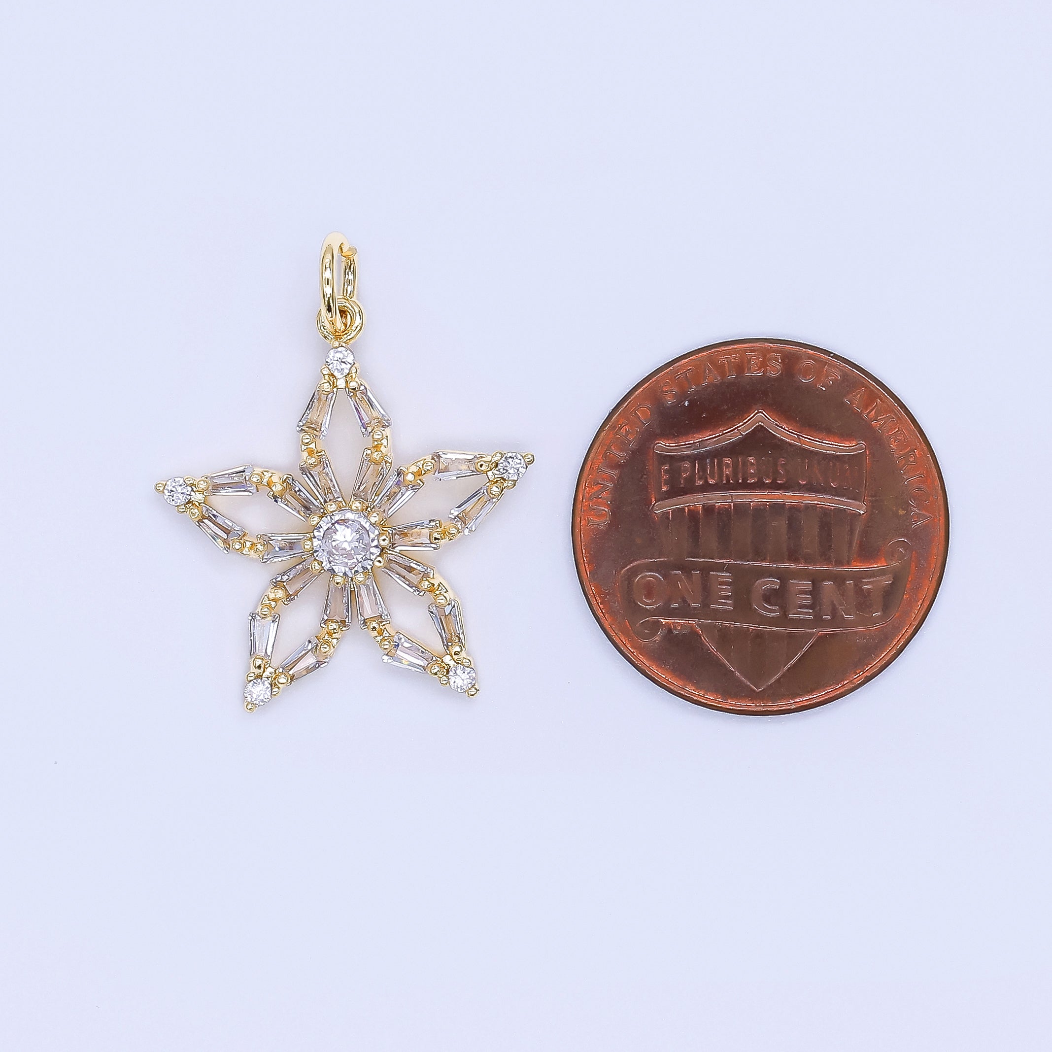 24K Gold Filled 20mm Mixed-Cut CZ Tiny Celestial Star Charm | AJ509