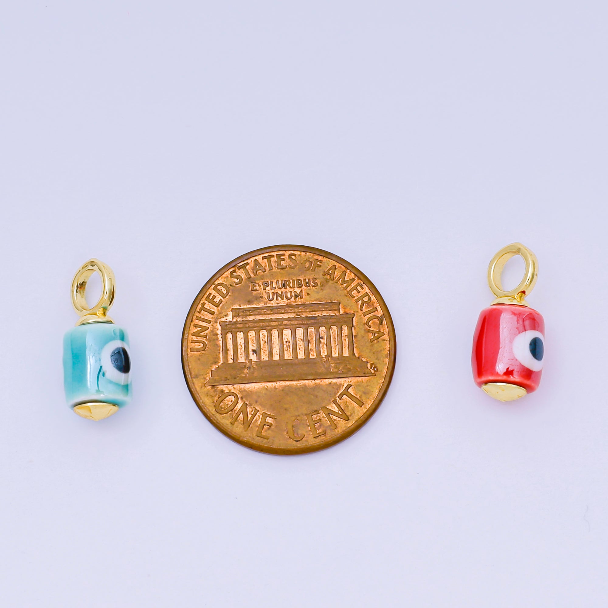 24K Gold Filled 15mm Blue, Yellow, Green, Orange, Pink, Red, Teal, White Evil Eye Tube Ceramic Porcelain Drop Charm | C943 - C947