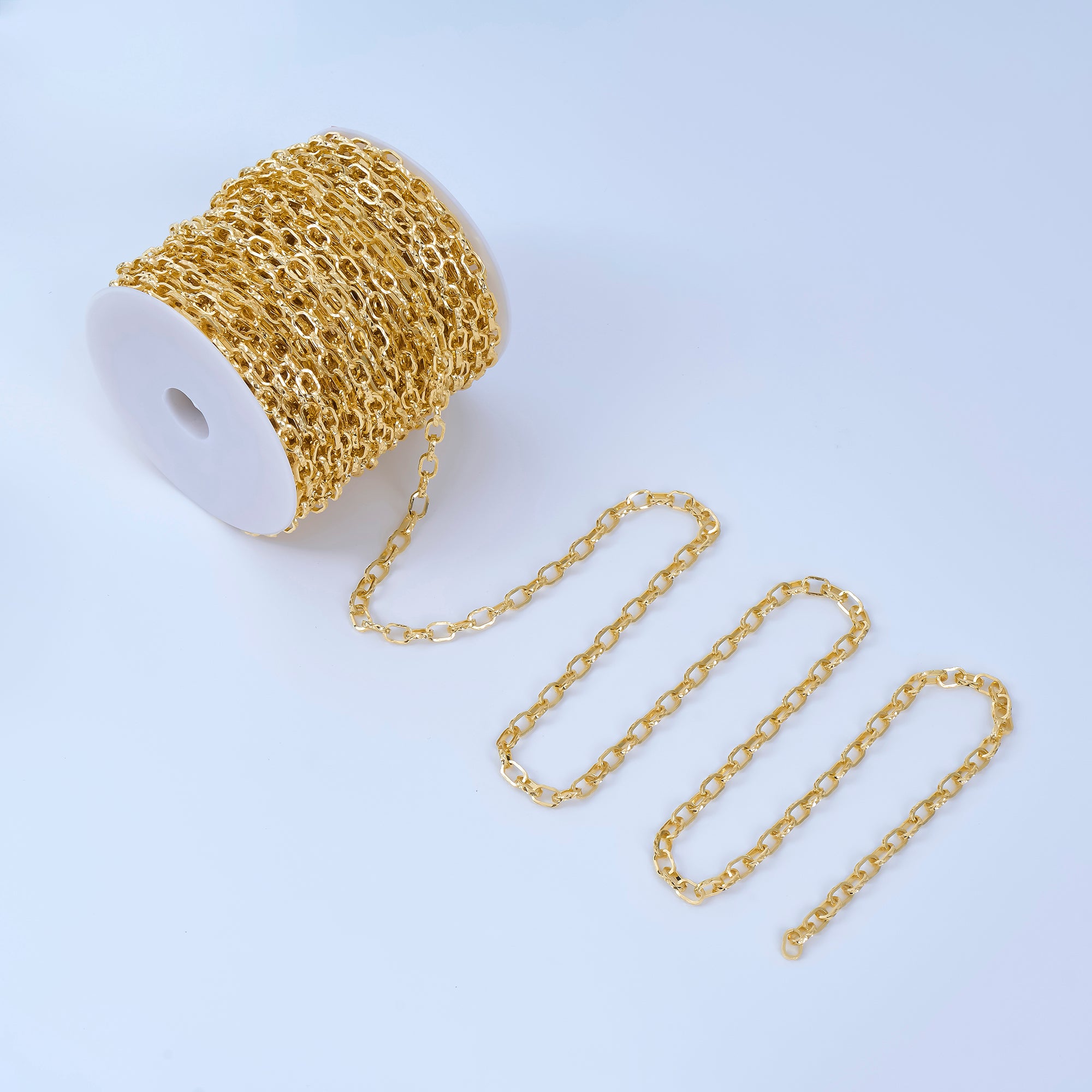 24K Gold Filled 5.4mm Hammered Texture Cable Unfinished Chain by Yard | ROLL-1670
