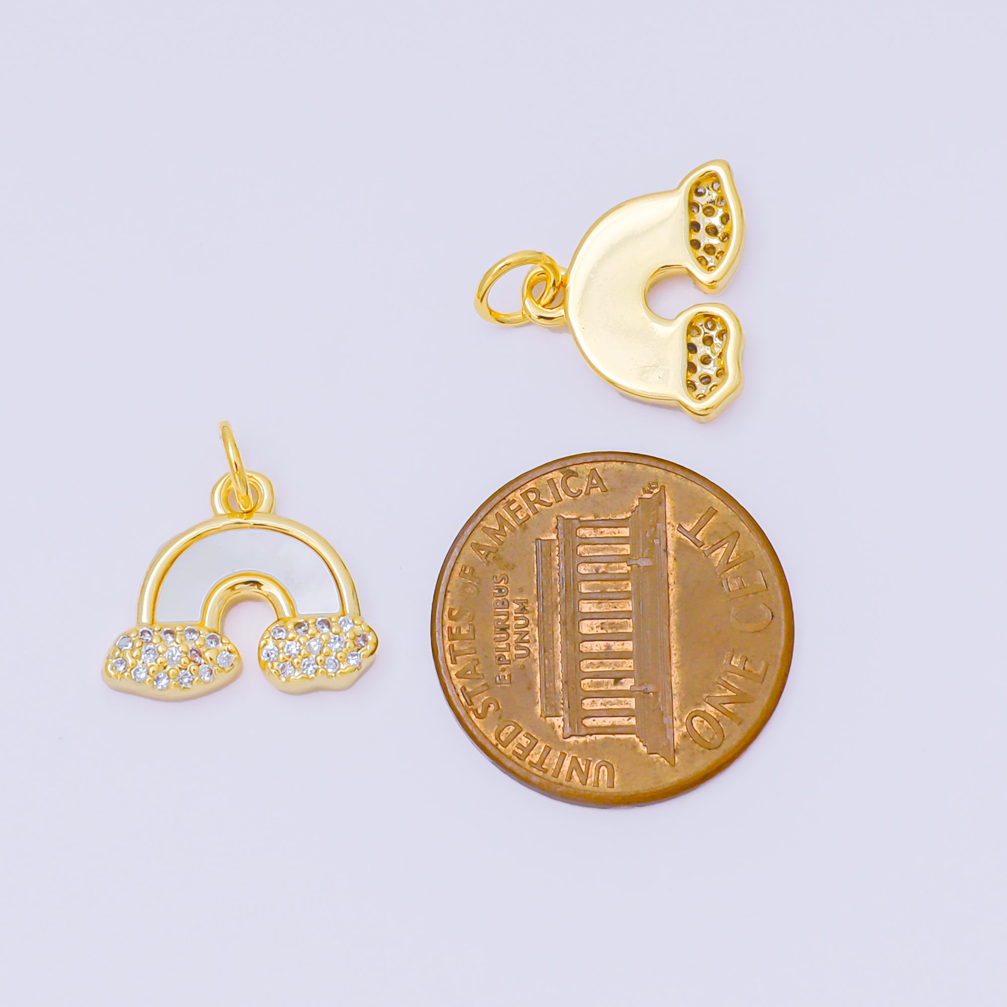 24K Gold Filled 12mm Clouds Micro Paved CZ Celestial Rainbow Shell Pearl Charm | M813