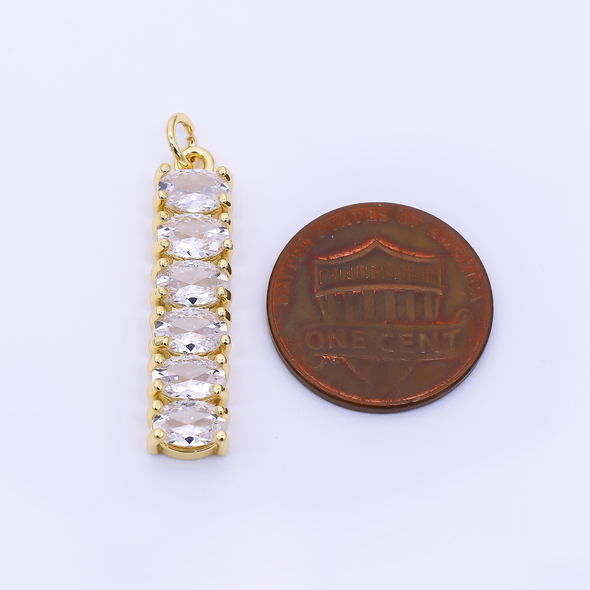 24K Gold Filled 28mm 6 Marquise-Ladder CZ Stacked Charm | AJ-501