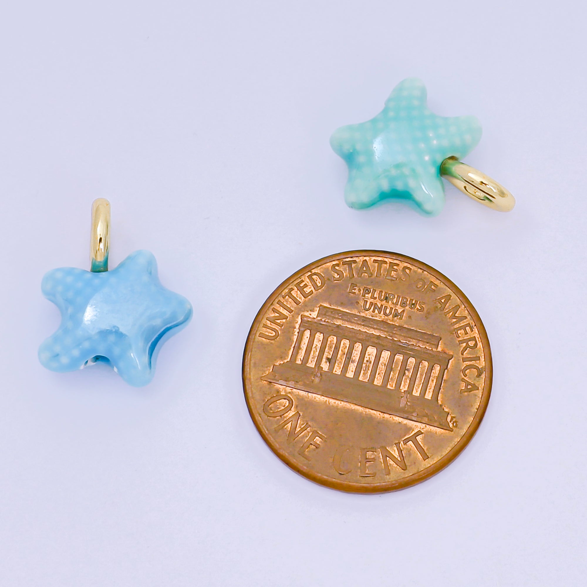 24K Gold Filled 15mm Ceramic Art Pastel Polkadot Star Charm in Blue, Green, & Purple | D-481 D-512