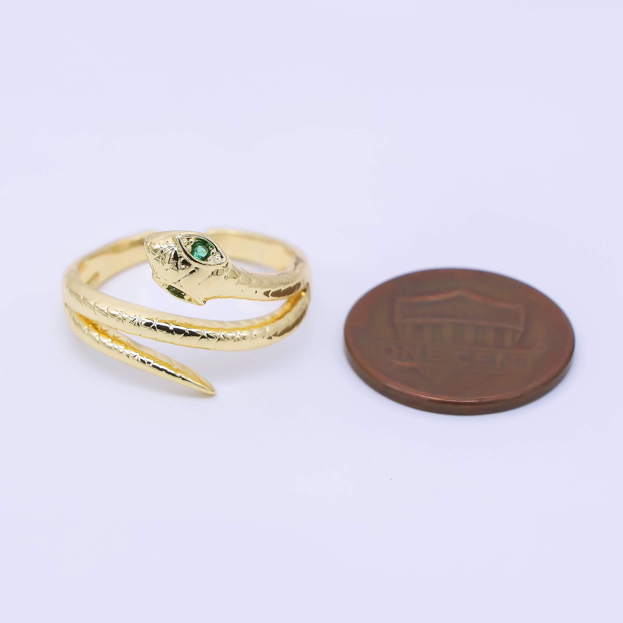 24K Gold Filled Green Round CZ Reputation Venomous Snake Adjustable Ring | O1185