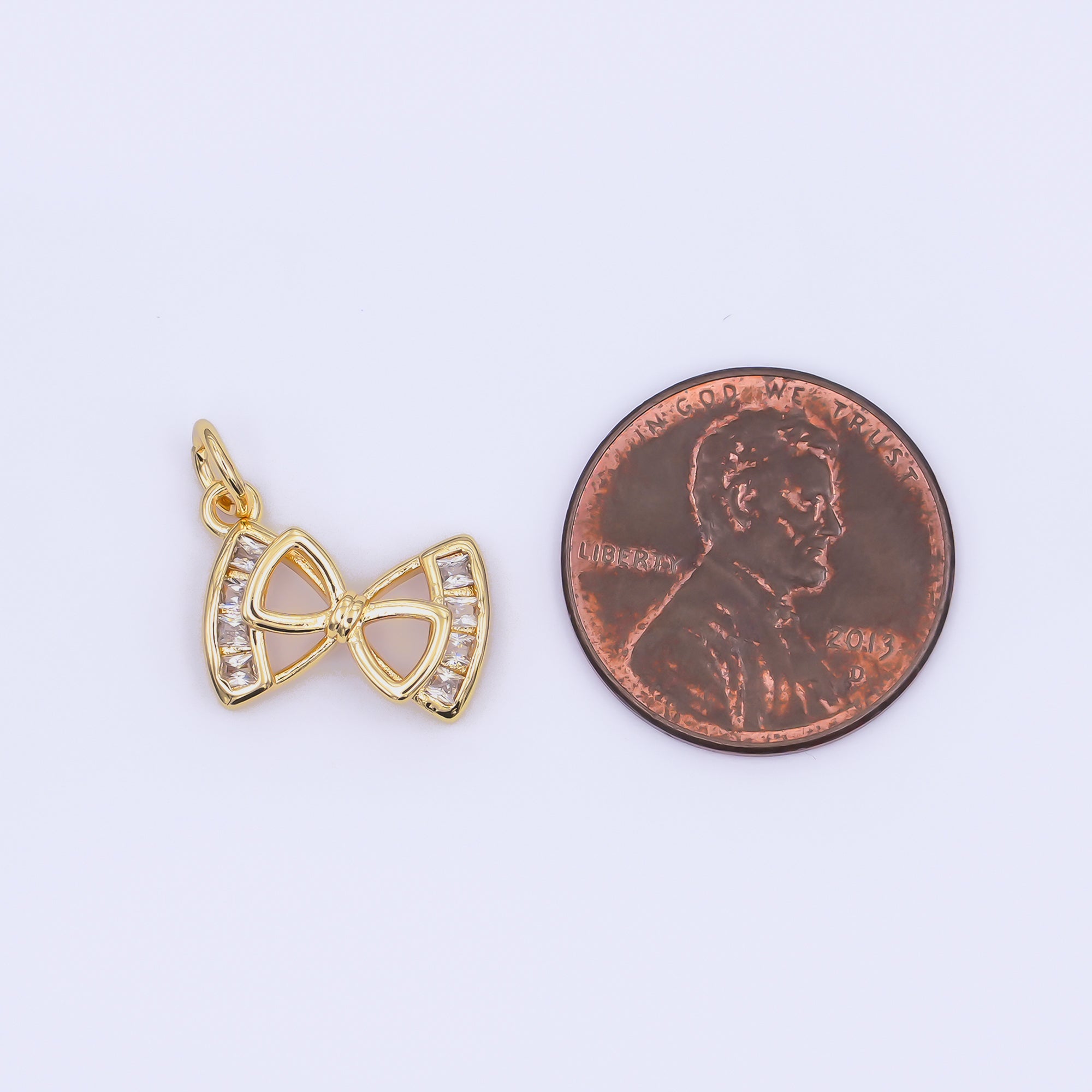 24K Gold Filled Baguette CZ Open Ribbon Bow Charm | AJ296