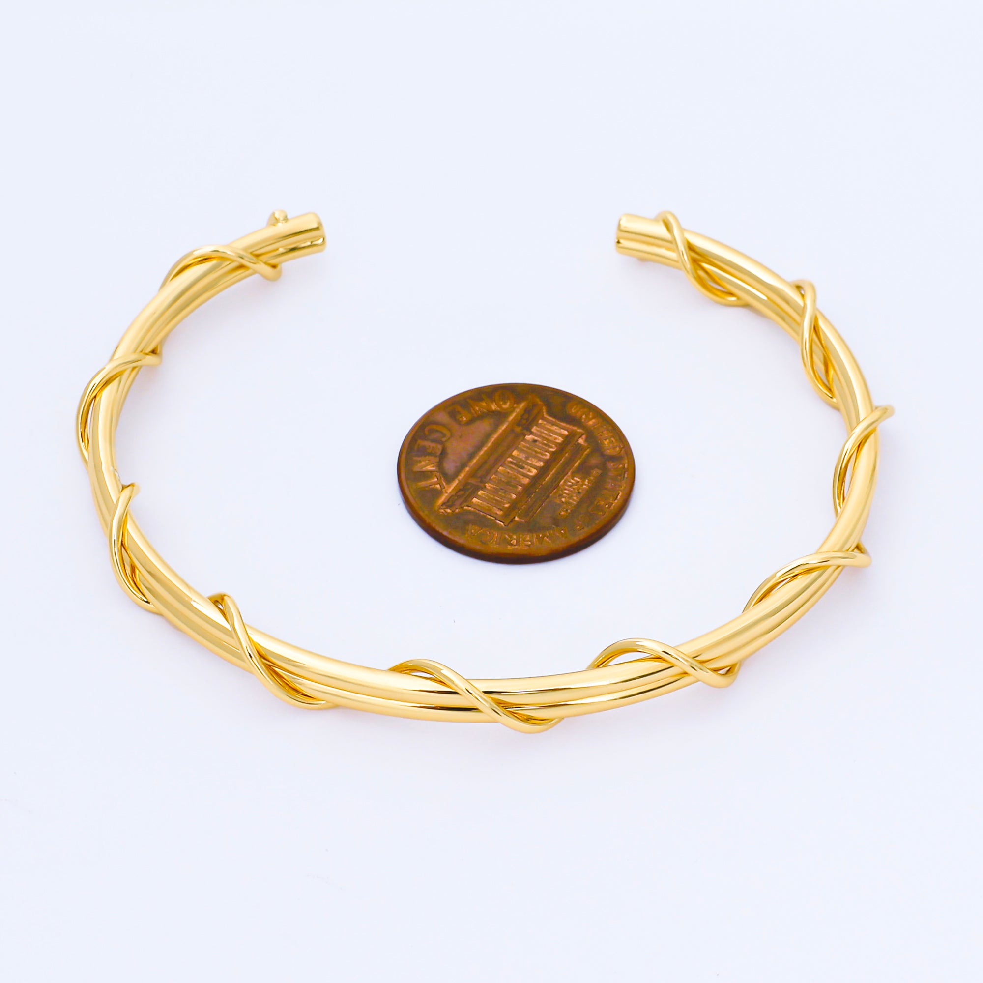 24K Gold Filled Vine Roots Tied Triple Band Cuff Bangle Bracelet | WA-1685