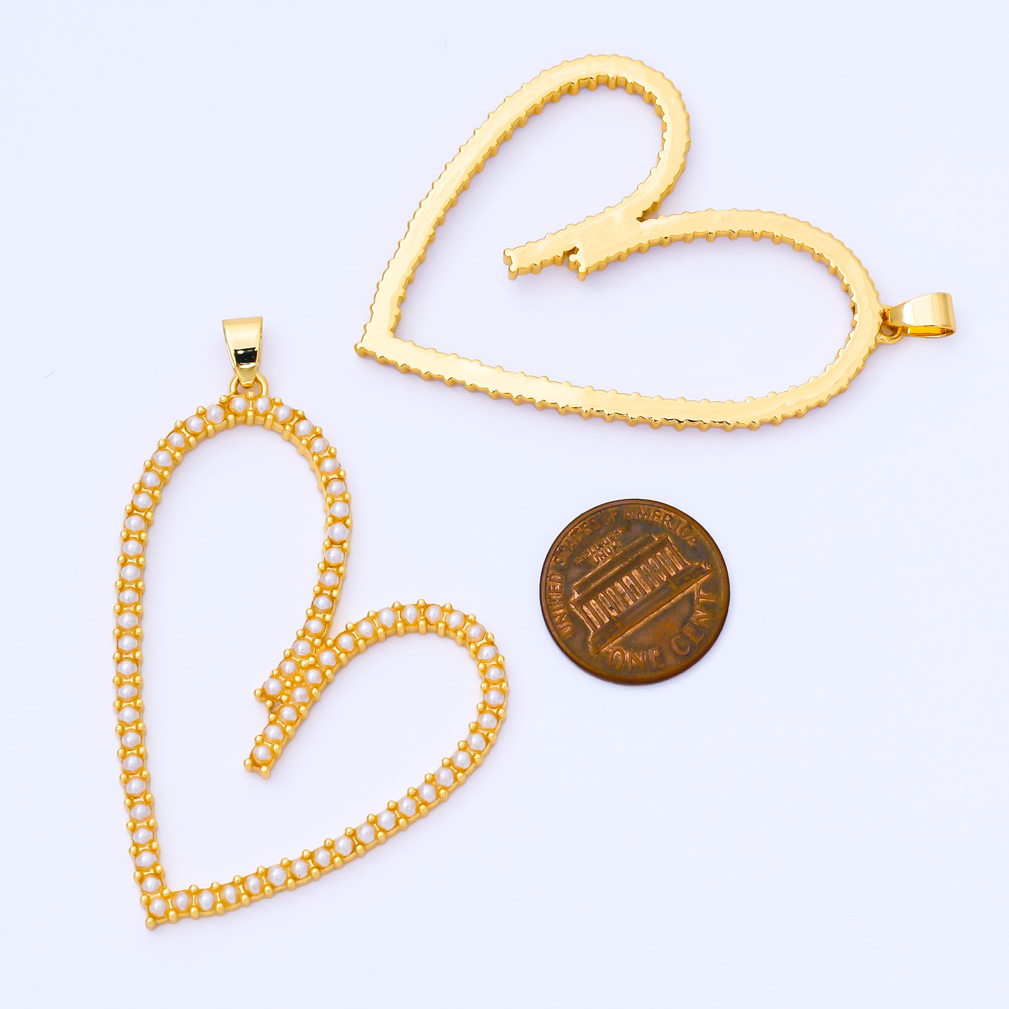24K Gold Filled 50mm Shell Pearl Micro Paved Open Heart Pendant | AA1663