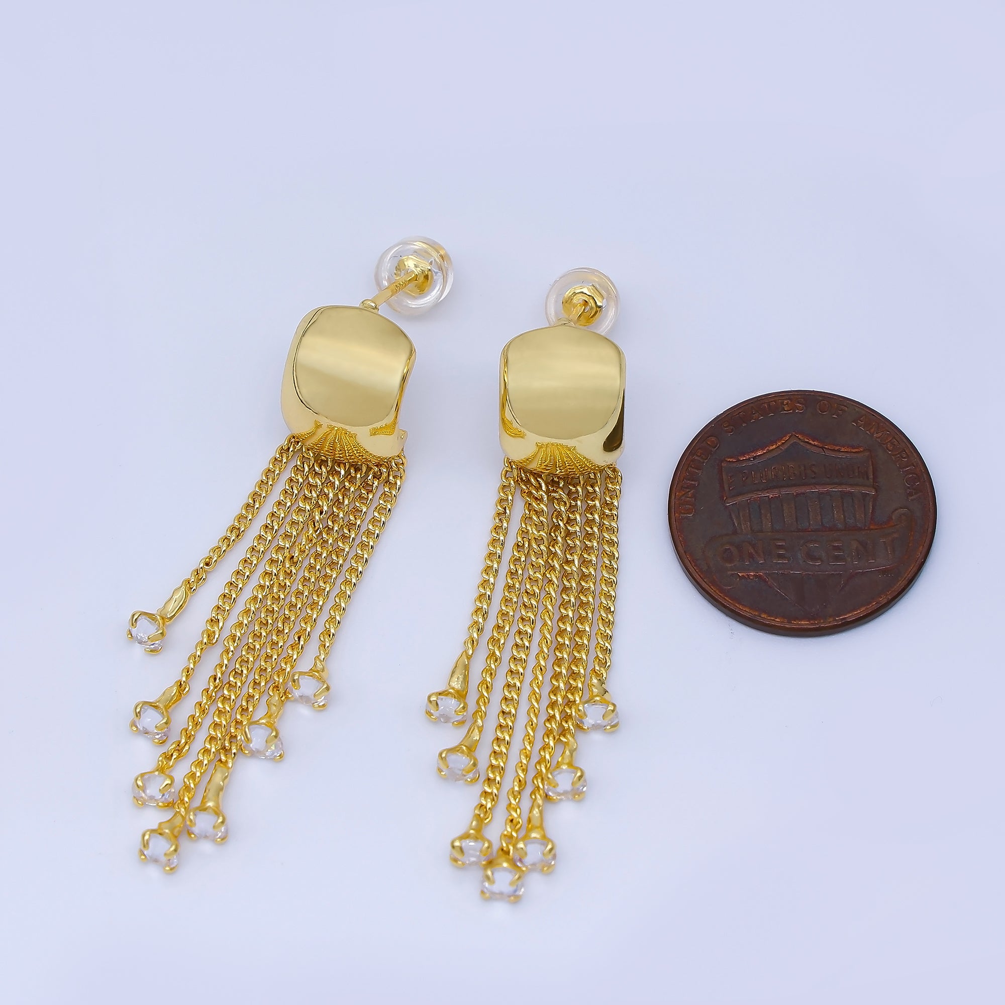 24K Gold Filled 46.5mm CZ Curb Chain C-Shaped Hoop Drop Earrings | AB1635