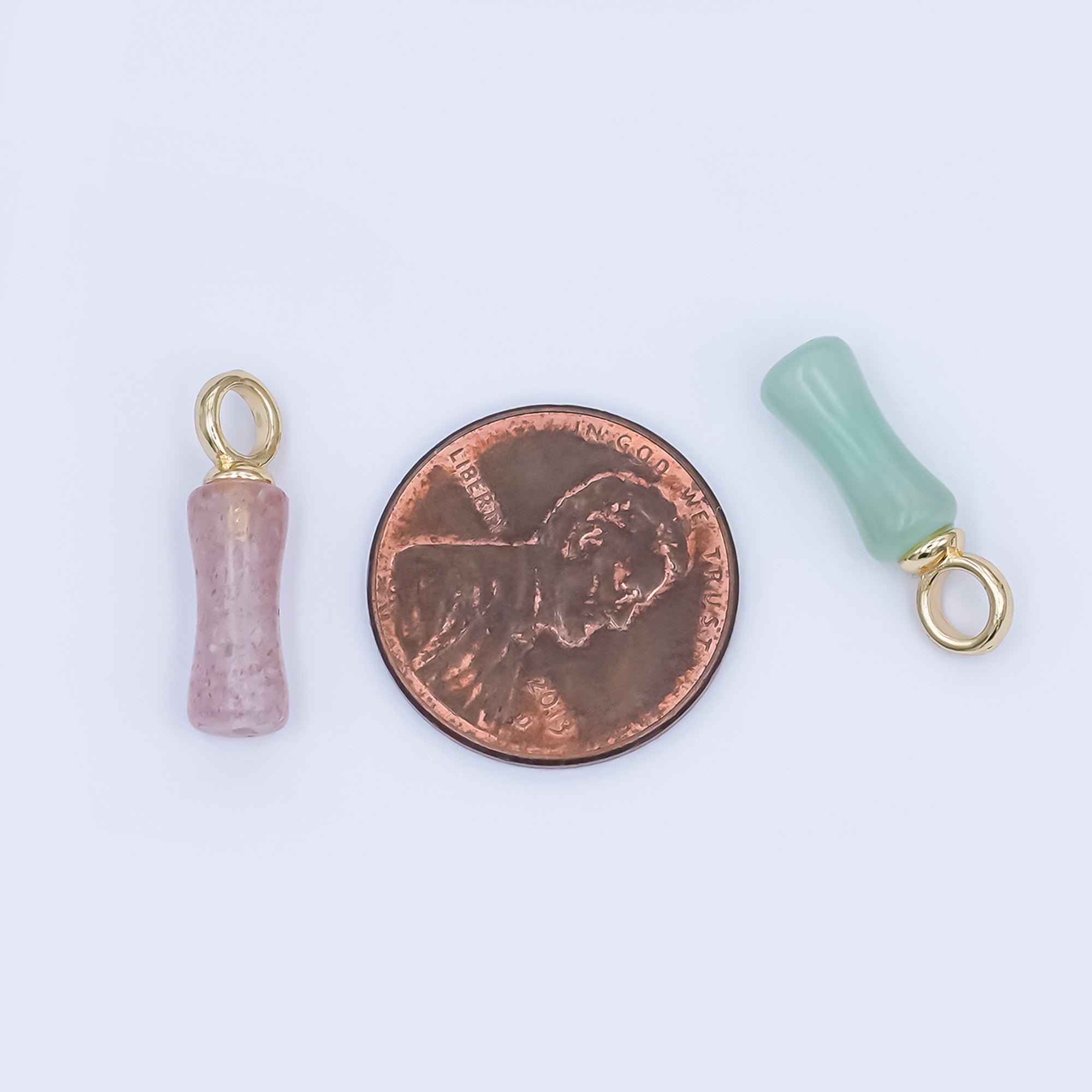 24K Gold Filled 18mm Natural Gemstone Pill Drop Charm in Carnelian, Amethyst, & Quartz | D-032 D-042 D-048