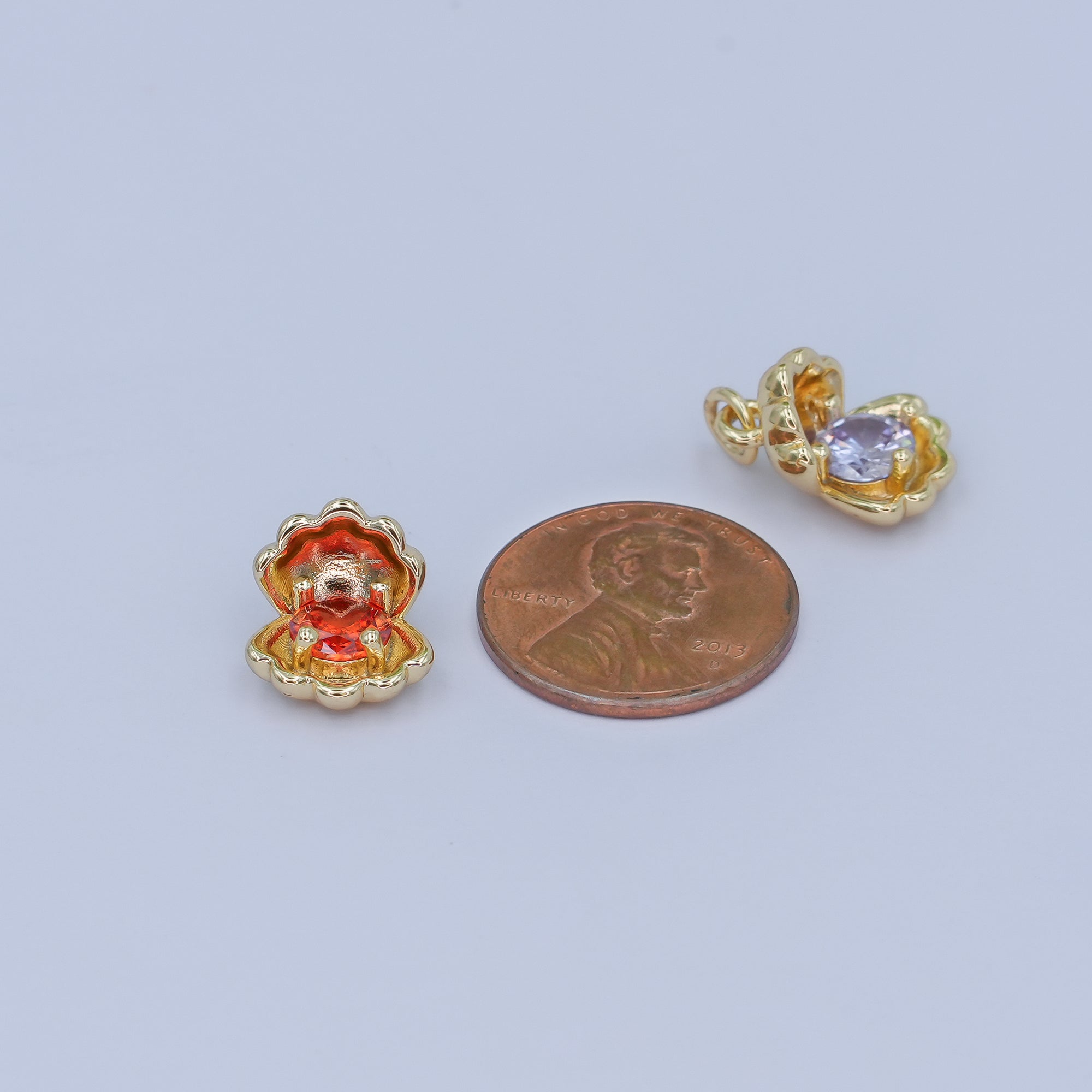 24K Gold Filled CZ Sea Shell Clam 3D Multidimensional Charm | N033