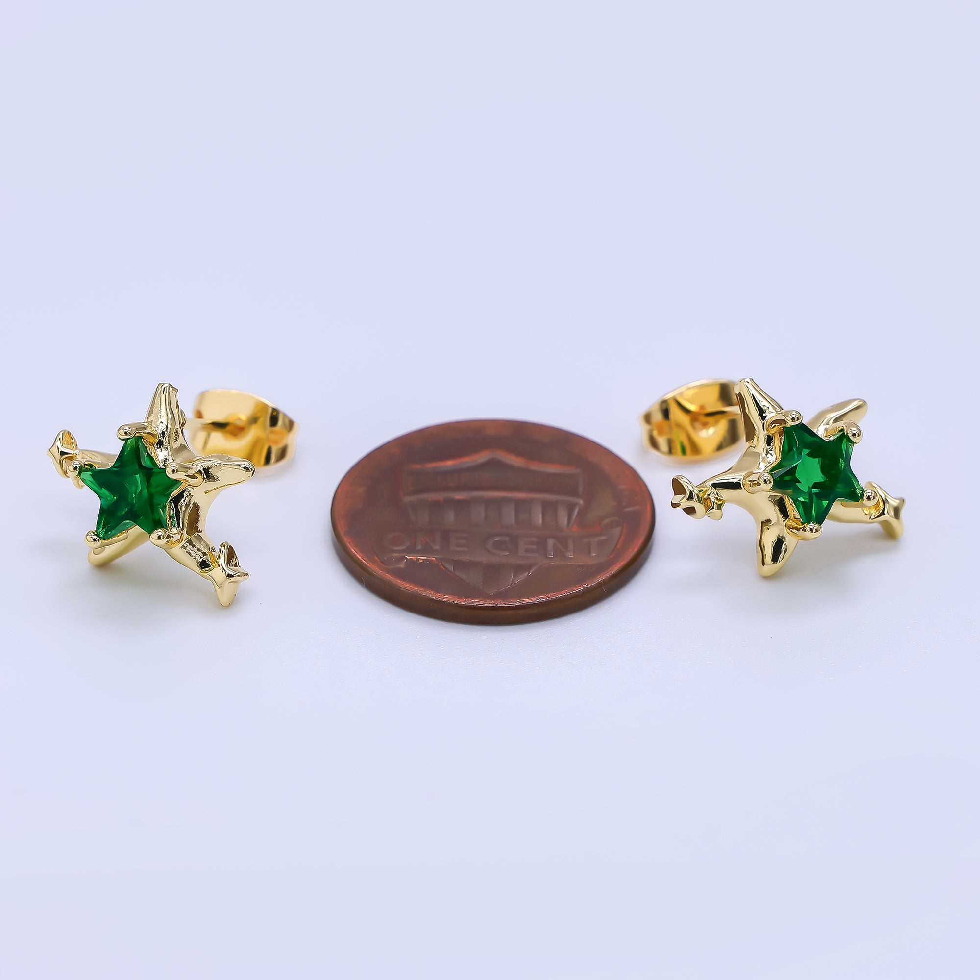 24K Gold Filled Green, Red, & Pink CZ Star-Shaped Stud Earrings | AJ-067 - AJ-072