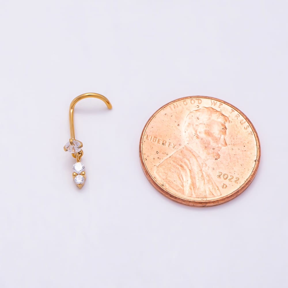 Titanium 10mm Clear CZ Round Drop Cartilage Nose Single Piercing Stud in Gold & Silver | BJ-00251 BJ-00252
