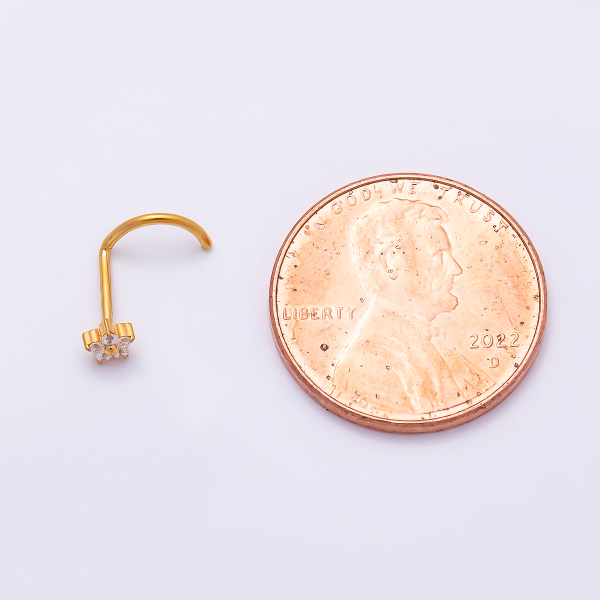 Titanium 3mm Clear CZ Flower Cartilage Nose Single Piercing Stud in Gold & Silver | Findings-00454 Findings-00455