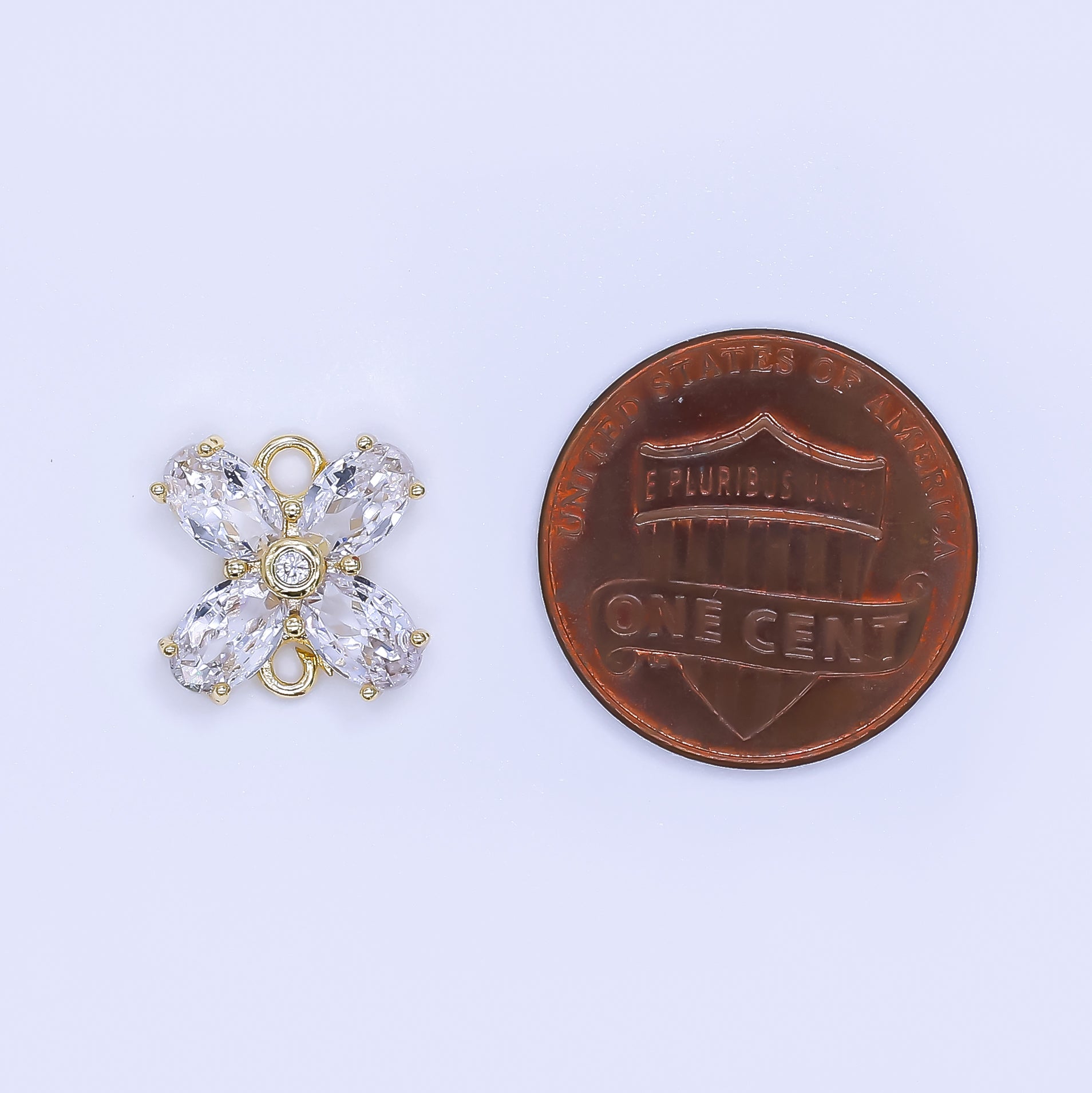 24K Gold Filled 12mm Oval CZ Mini X Flower Link Connector | Y054