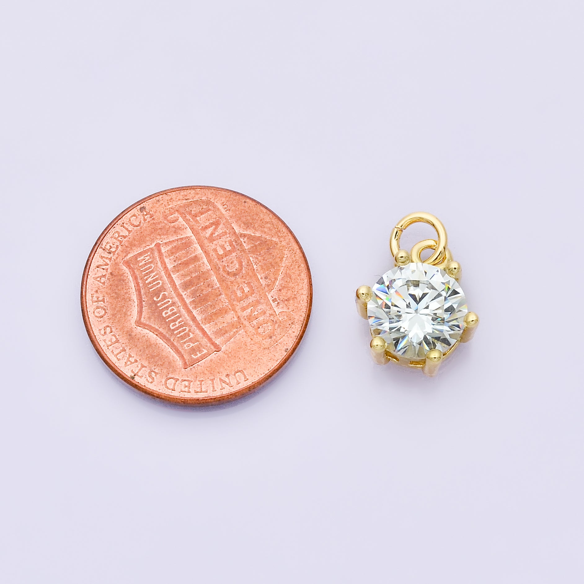 24K Gold Filled 12mm CZ Round Hexagon Prongs Personalized Charm | Charms-00173 ~ Charms-00182