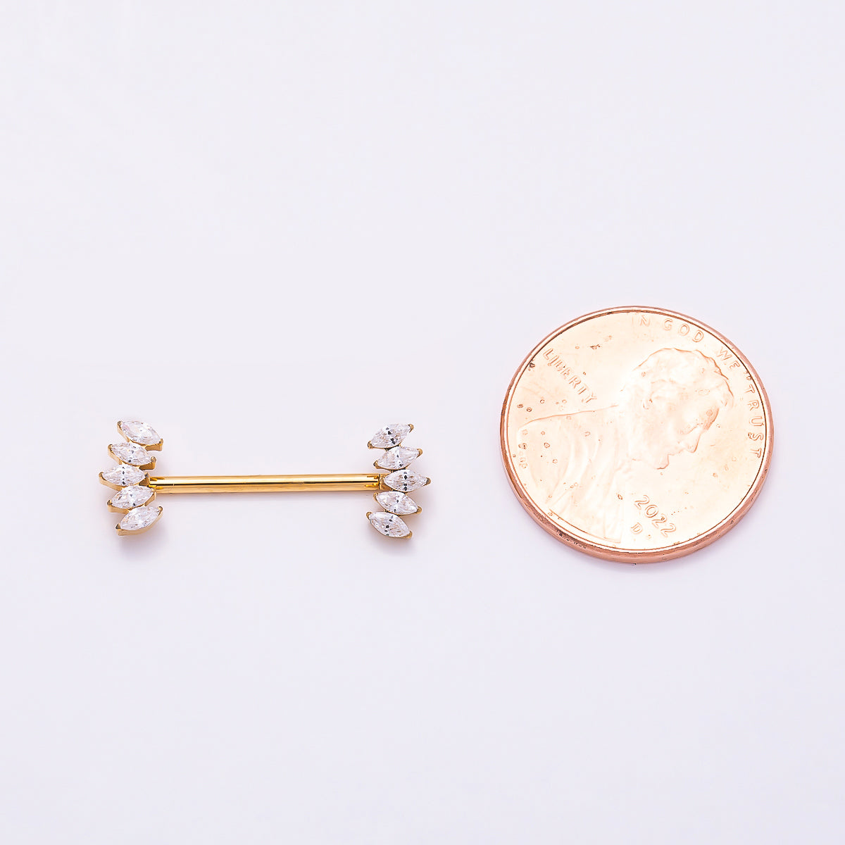 Titanium Clear CZ Multiple Marquise Fan Nipple Barbell Piercing Body Jewelry in Gold & Silver | Findings-00297