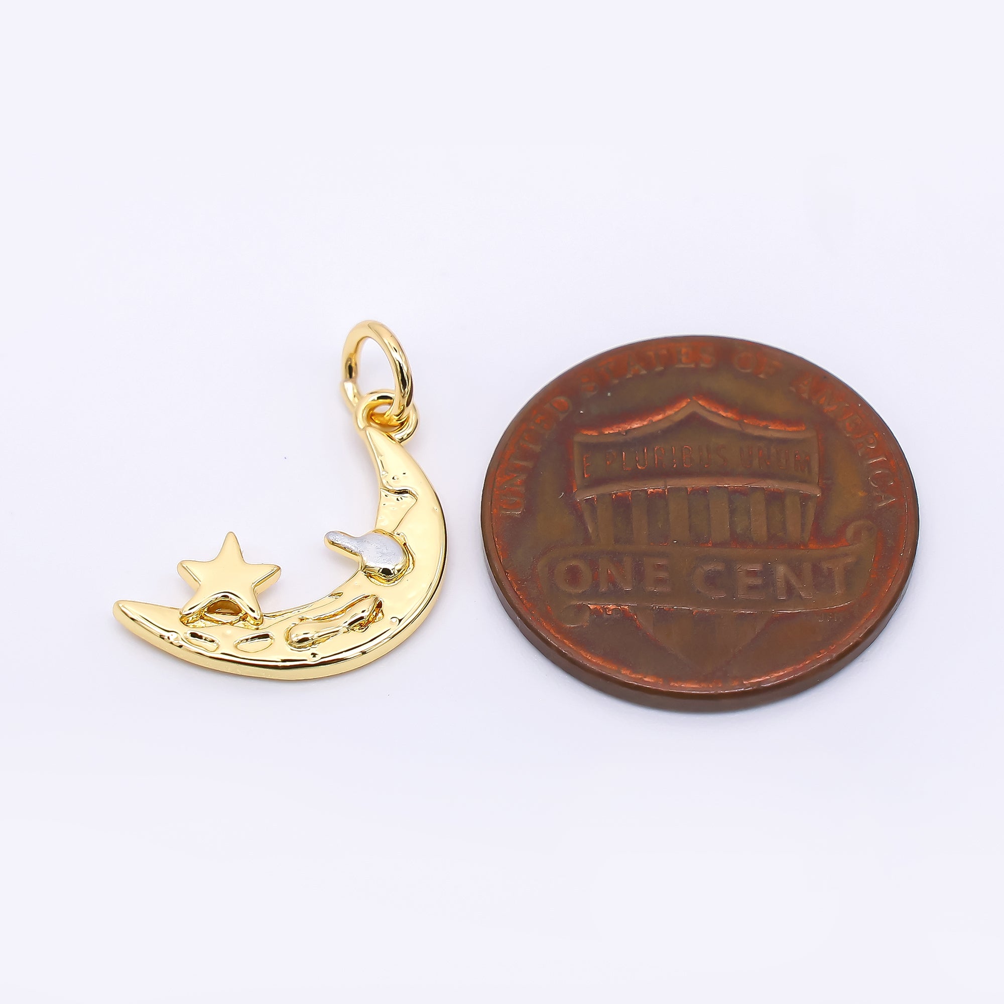 24K Gold Filled 17mm Enamel Art Craters Crescent Moon Star Charm | AF-518