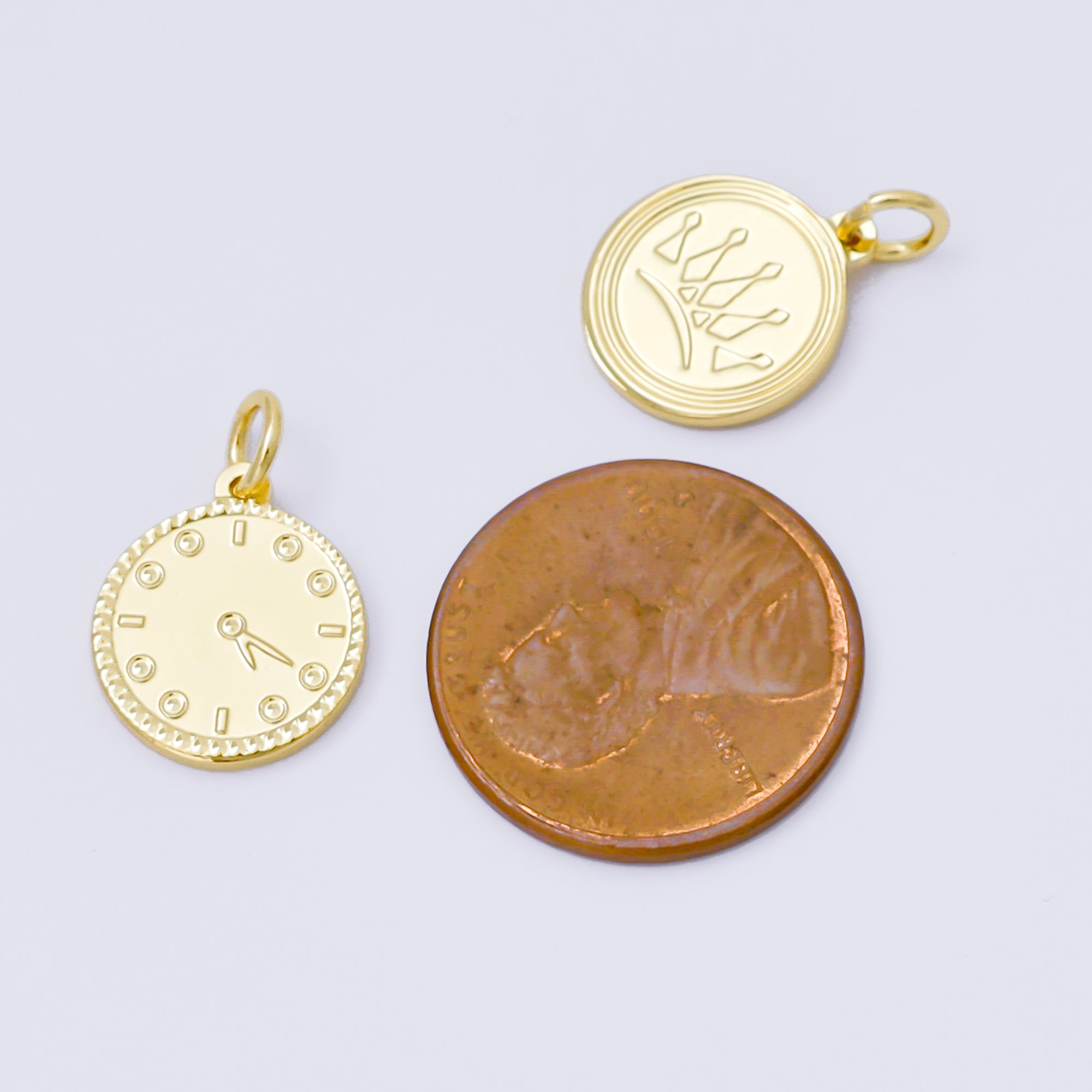 24K Gold Filled 14mm Flowers, Heart, Star Golden Coin Drop Charm | AF1529 ~ AF1531