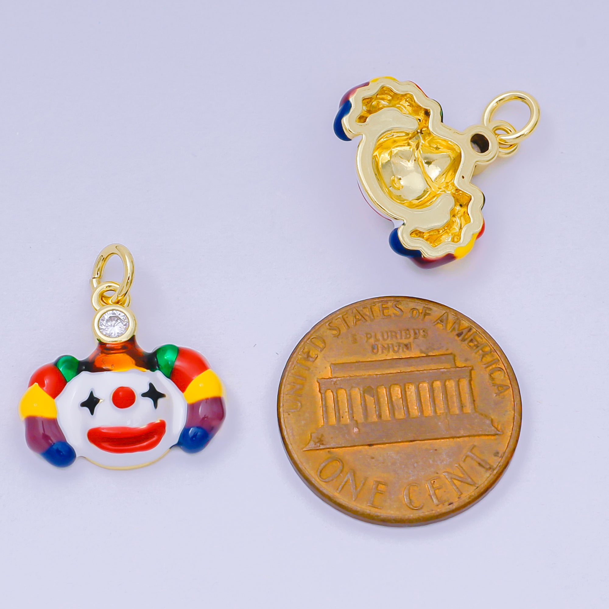 24K Gold Filled 15mm Enamel Art Funny Silly Clown Face Charm | D-254