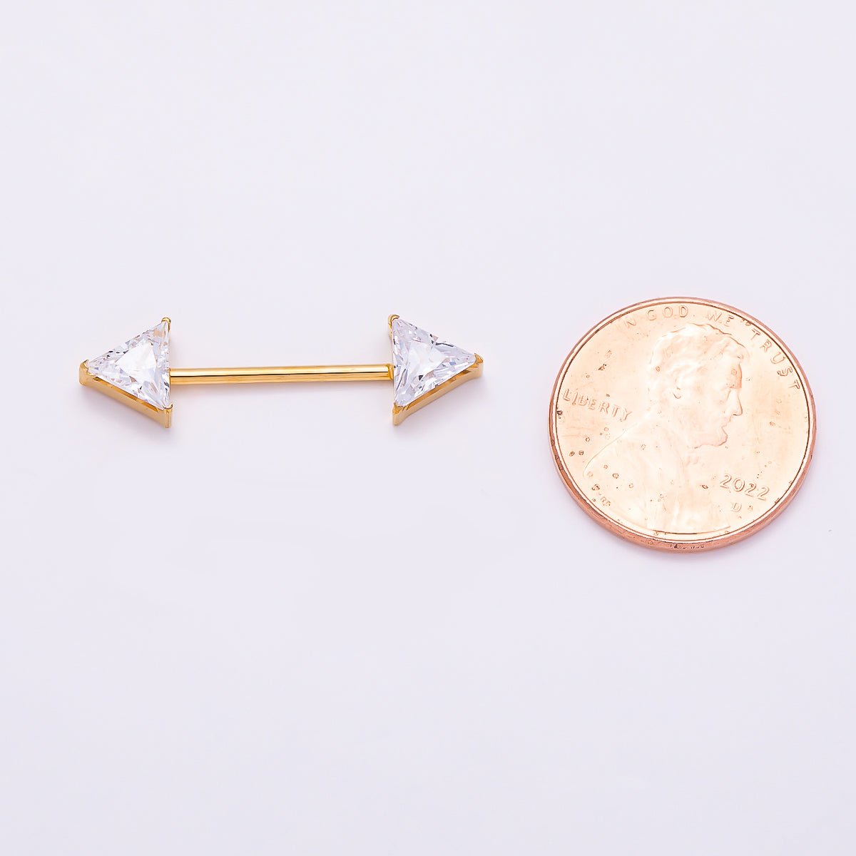 Titanium Clear CZ Triangle Nipple Barbell Piercing Body Jewelry in Gold & Silver | Findings-00289 Findings-00290