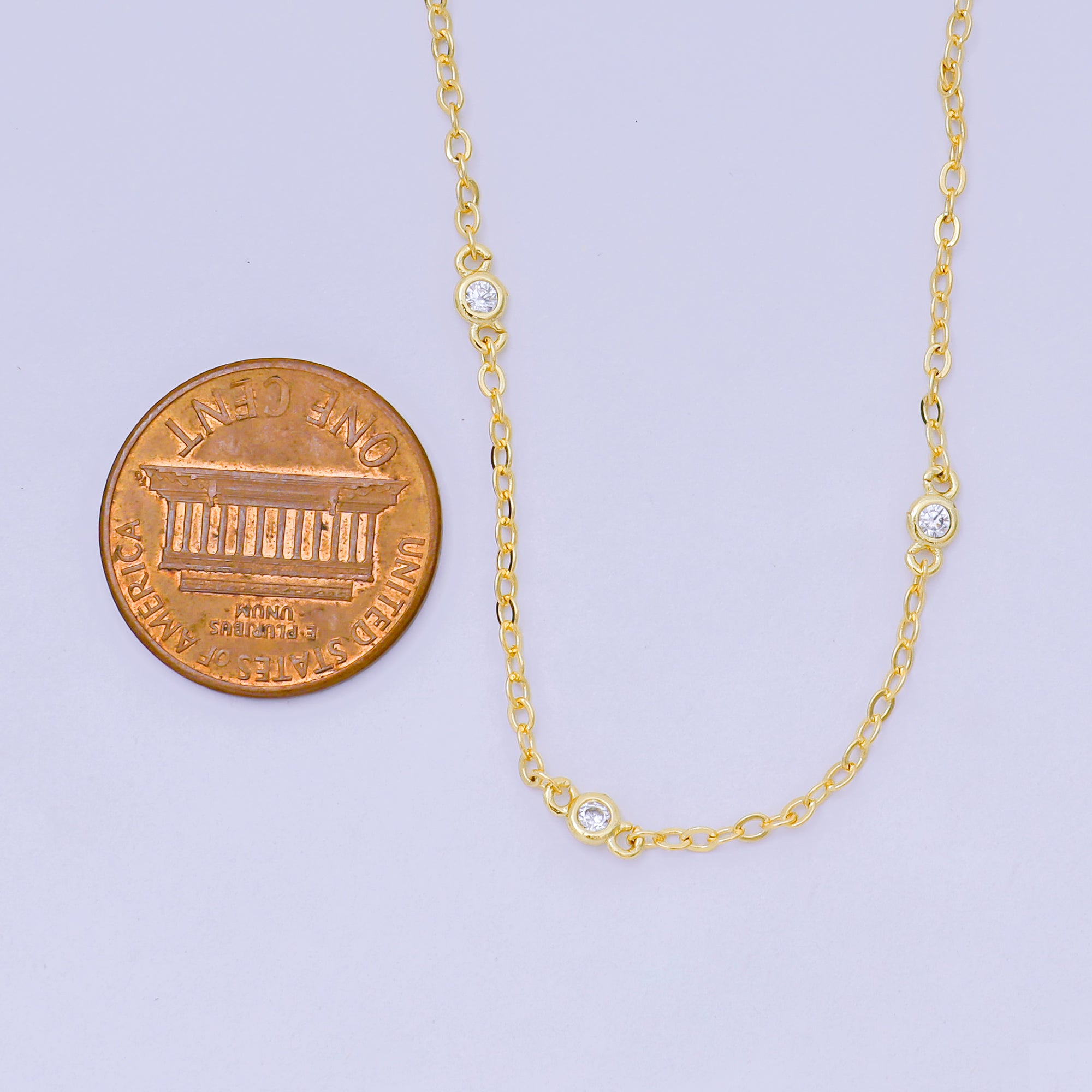 24K Gold Filled Triple Micro Paved CZ Highlights Contemporary Anchor Link Chain Necklace 20.47 Inch | WA-3361