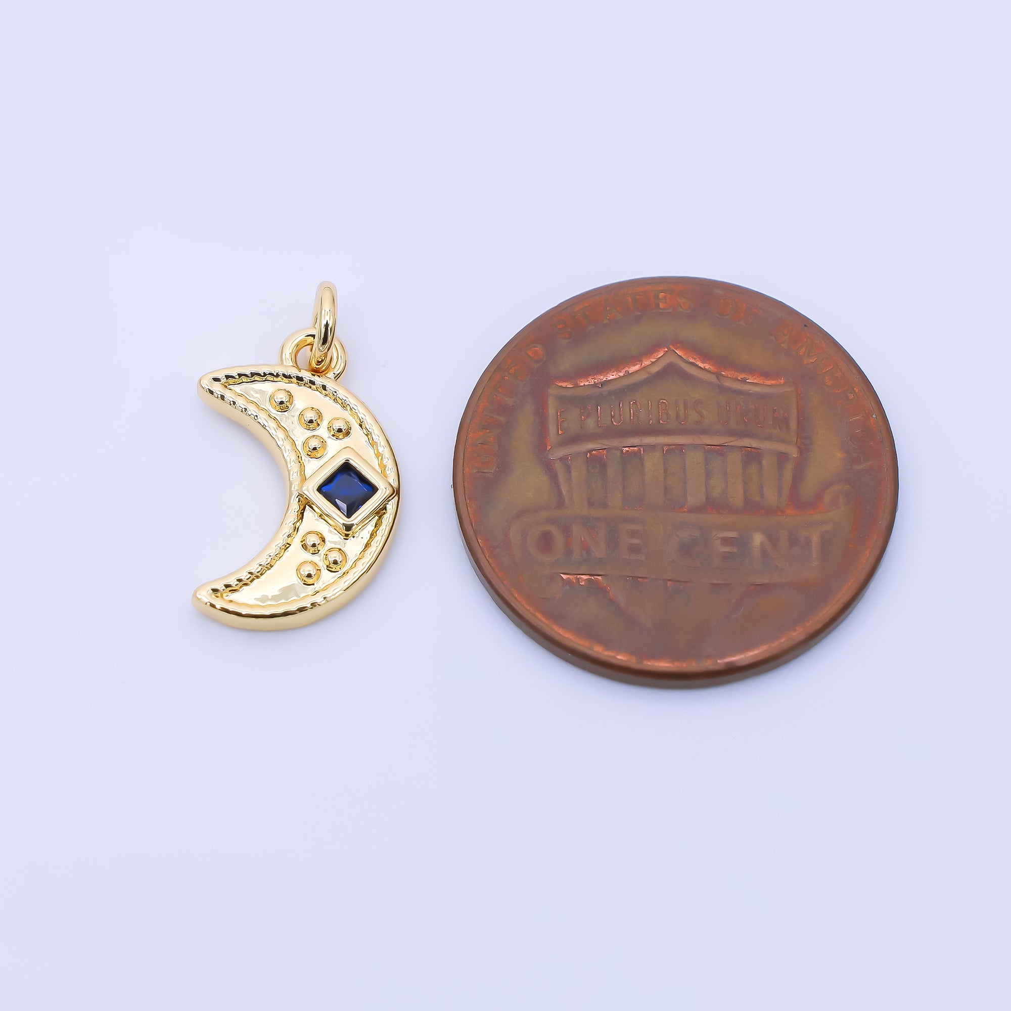 24K Gold Filled 14mm Purple Square CZ Celestial Crescent Moon Charm | AC1609