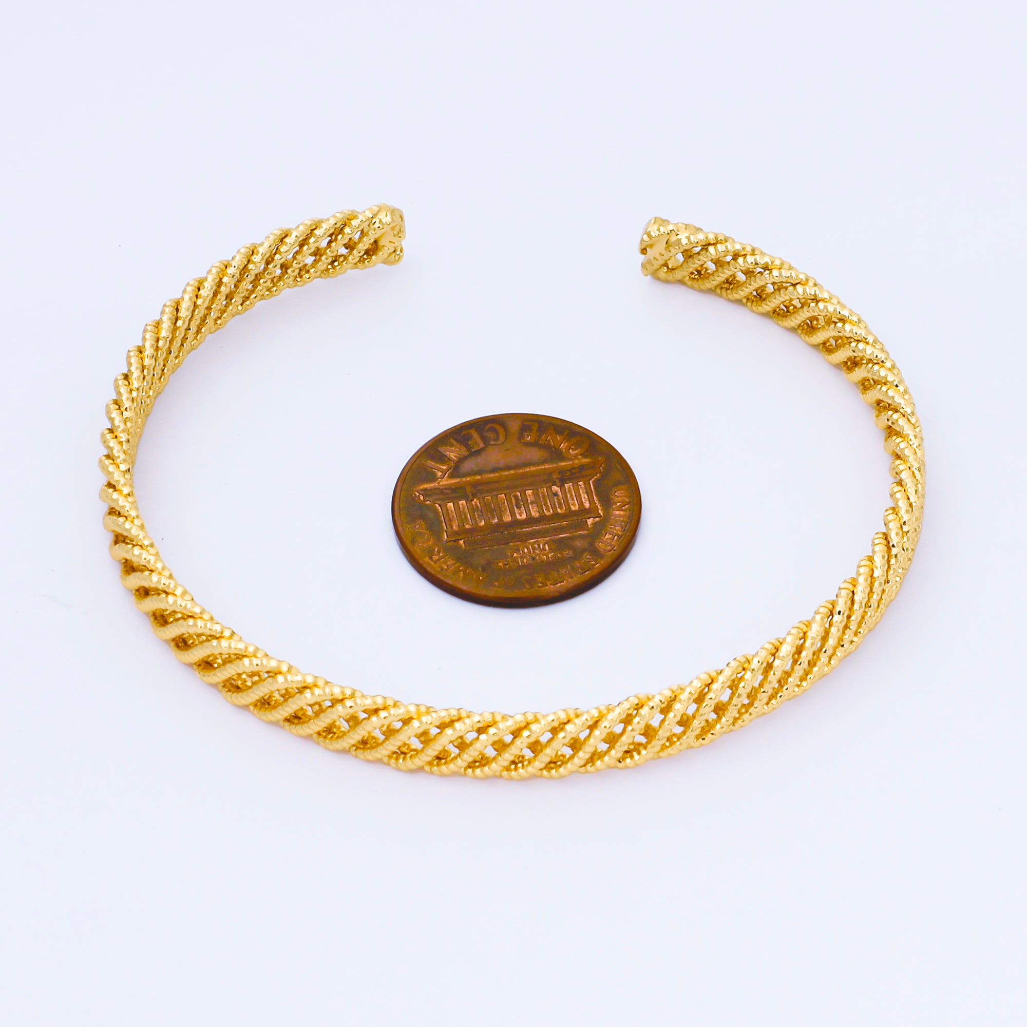 24K Gold Filled Minimalist Twisted Woven Cuff Bangle Bracelet | WA-1686