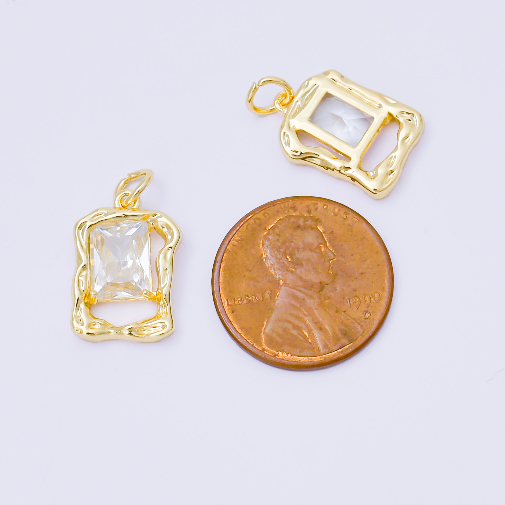 24K Gold Filled 16mm Rectangular CZ in Frame Charm | AF1250