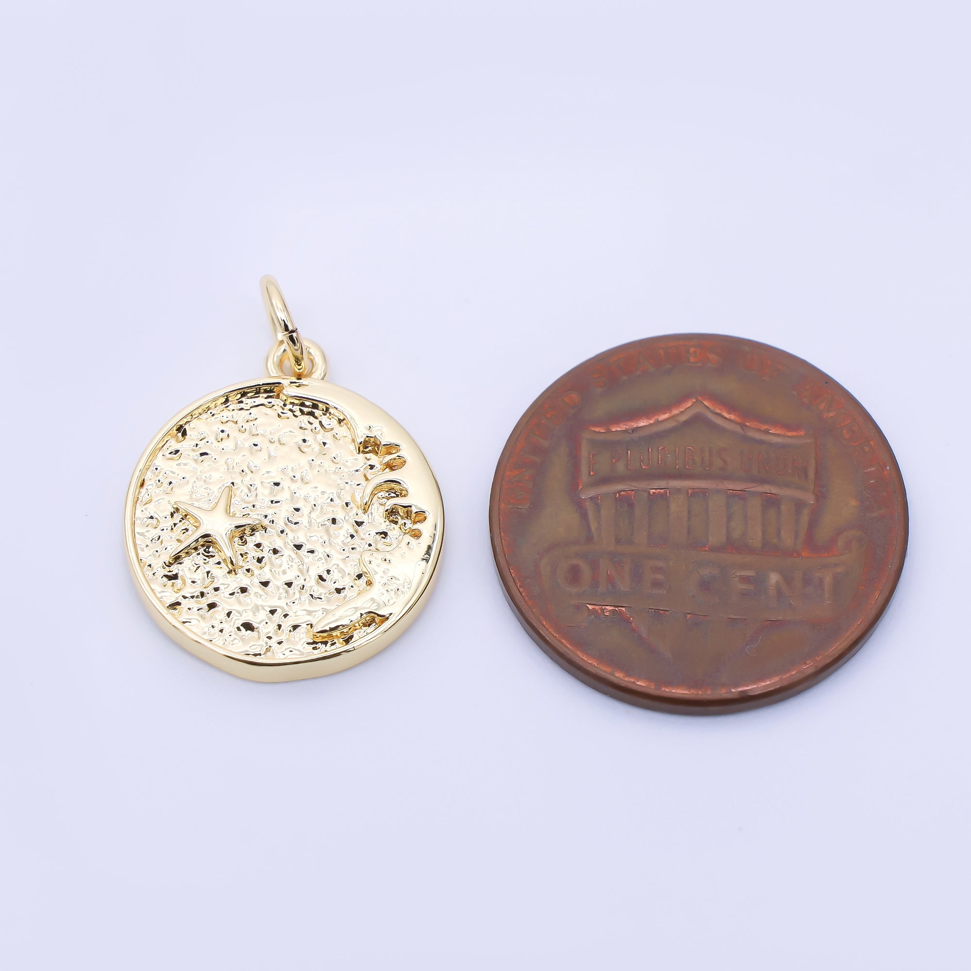 24K Gold Filled 17mm Sea Star Coast Medallion Coin Charm | AC1608