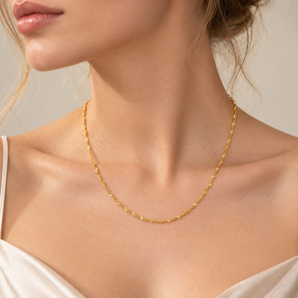 24K Gold Filled 1.5mm Minimalist Singapore Chain 18 Inch Necklace | WA-00092
