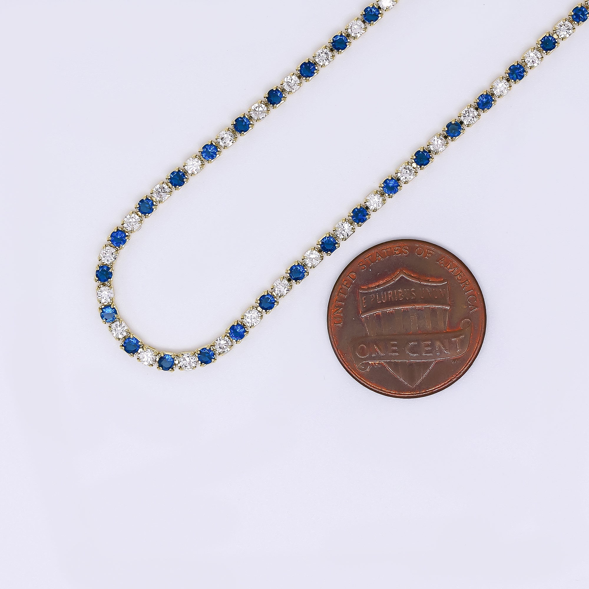 24K Gold Filled Two-Toned Micro Paved CZ Box Clasp Tennis Necklace 18.11 Inch in Blue & Green | WA-3802 - WA-3803