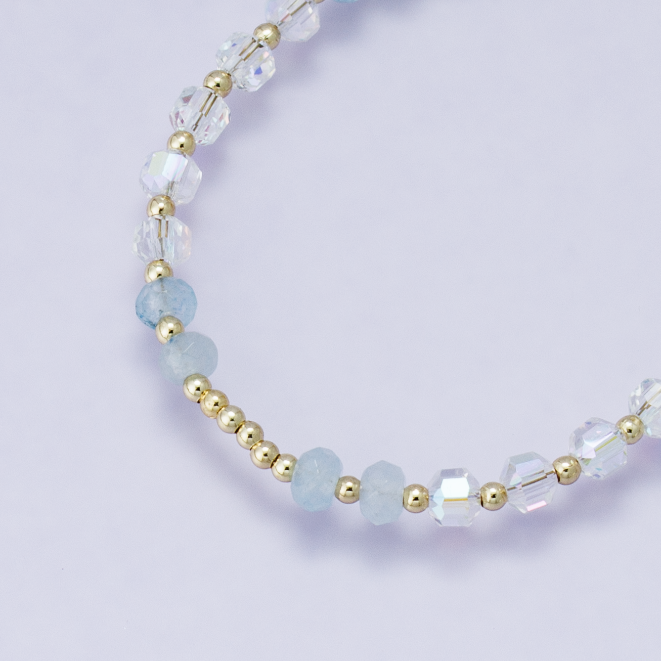 24K Gold Filled Aquamarine Multifaceted Gemstone Ball Cable Chain Half 16.5 Inch Necklace w. Extender | WA-04202