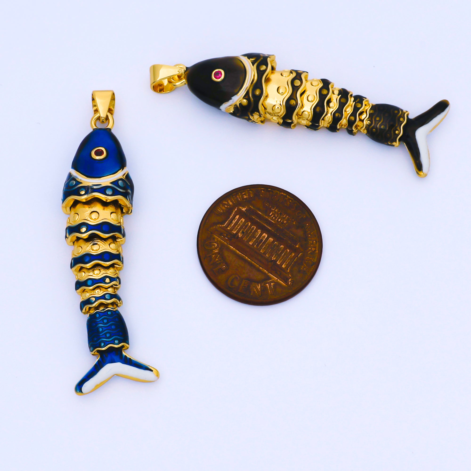 24K Gold Filled Colorful Enamel Koi Fish 3D Articulated Fish Pendant Animal Charm | AA1669