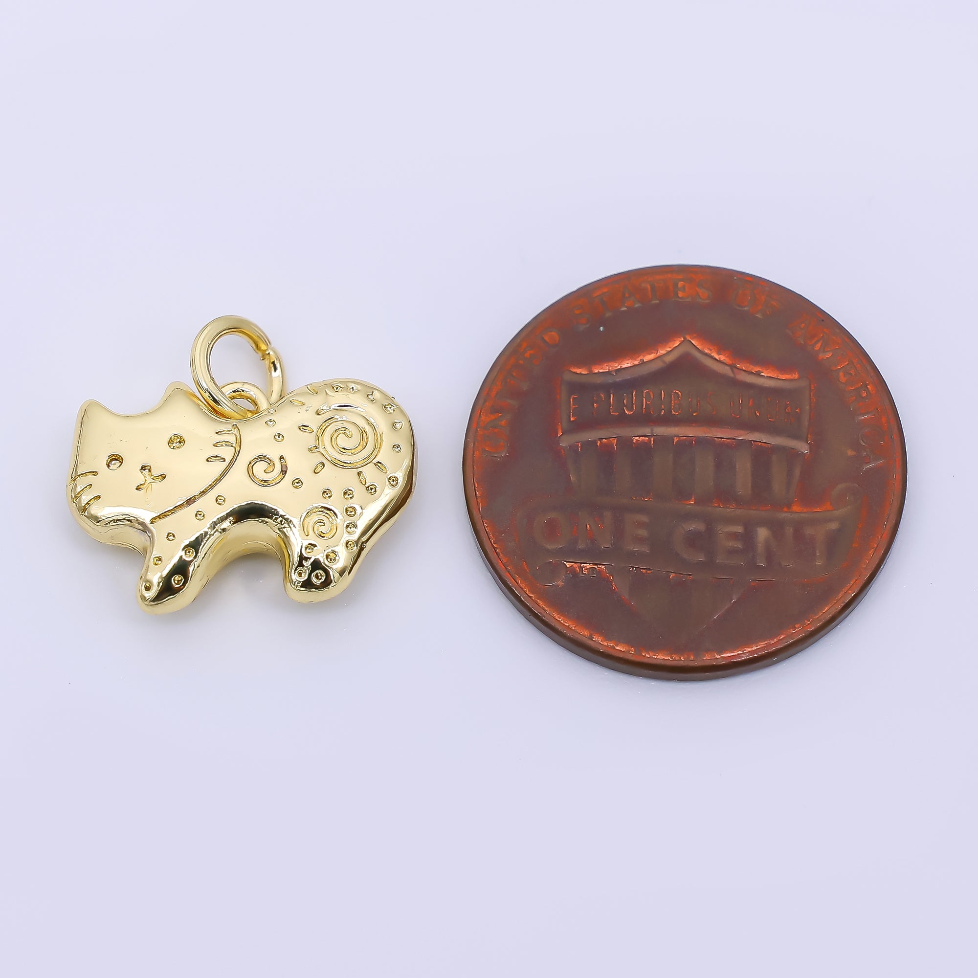 24K Gold Filled 10mm Patterned Kitty Cat Animal Charm | D-463