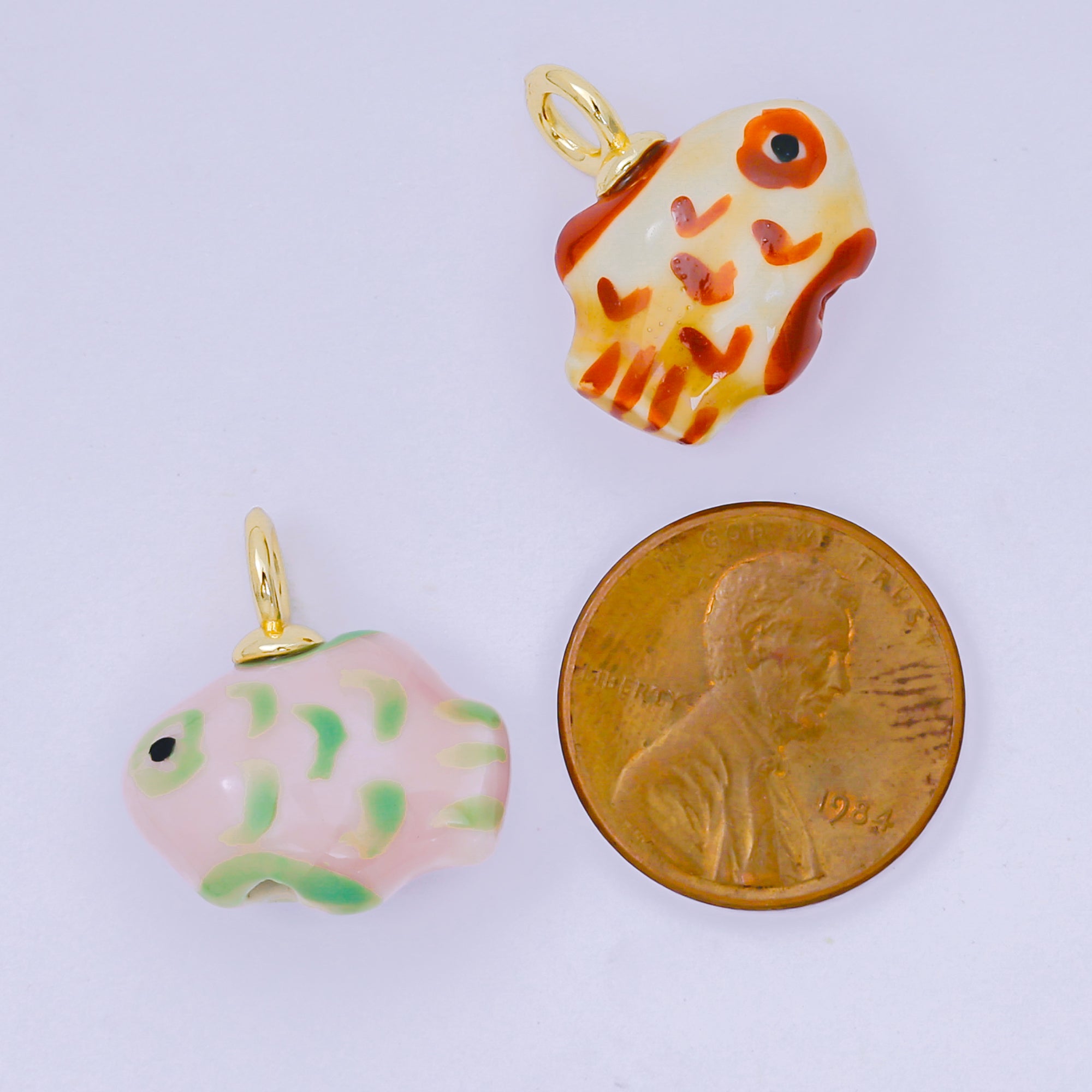 24K Gold Filled 19mm Ceramic Art Pocket Sea Fish Animal Charm in Pink, Red, & Yellow | M-783 M-794 M-755 M-770