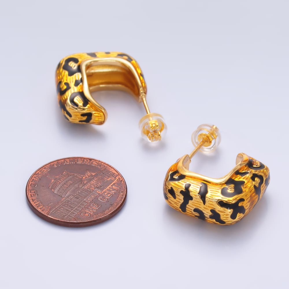 24K Gold Filled Cheetah Print Hoop Animal Print Stud Earrings | AB784