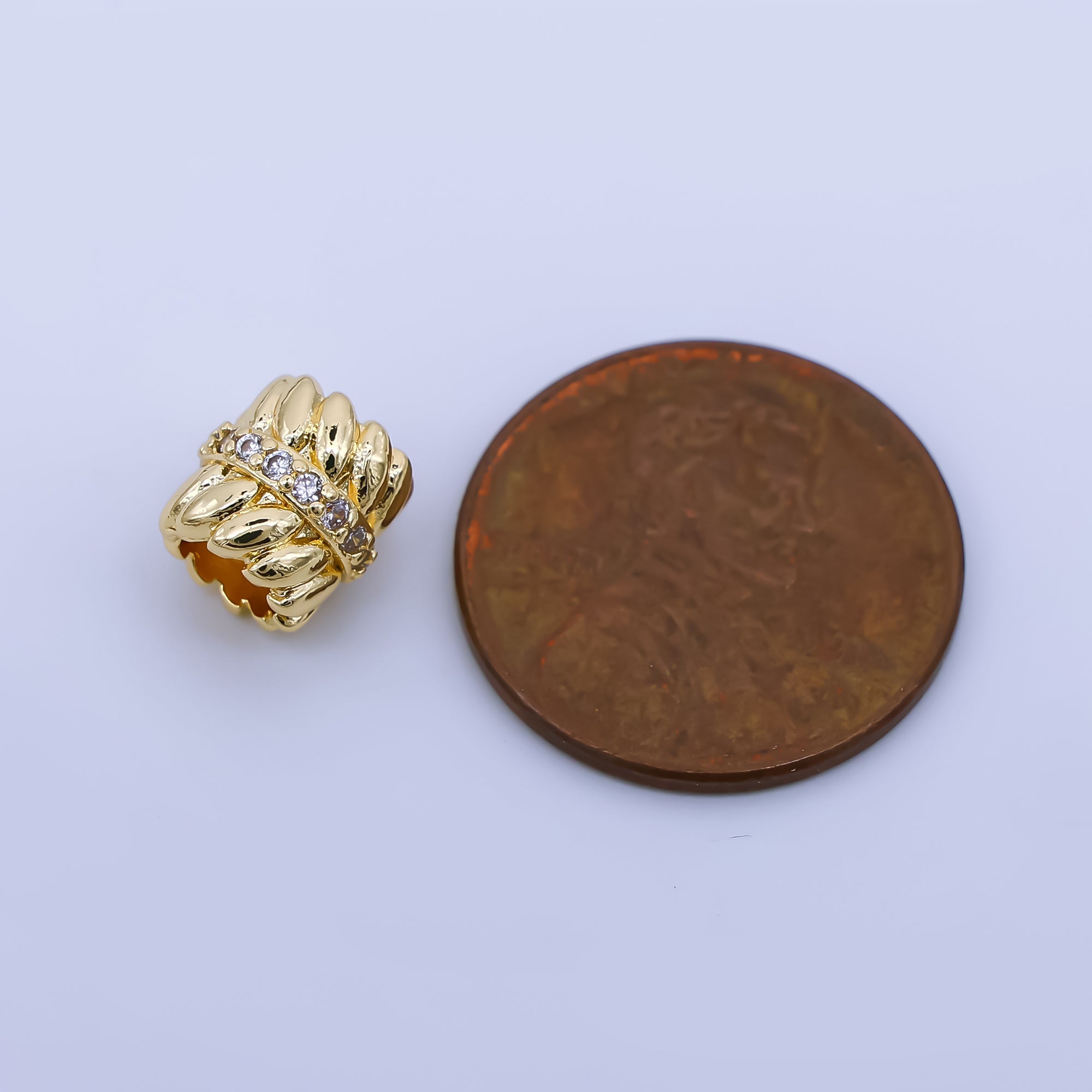 24K Gold Filled 8mm Micro Paved CZ Leaf Pattern Bead Spacer | B478