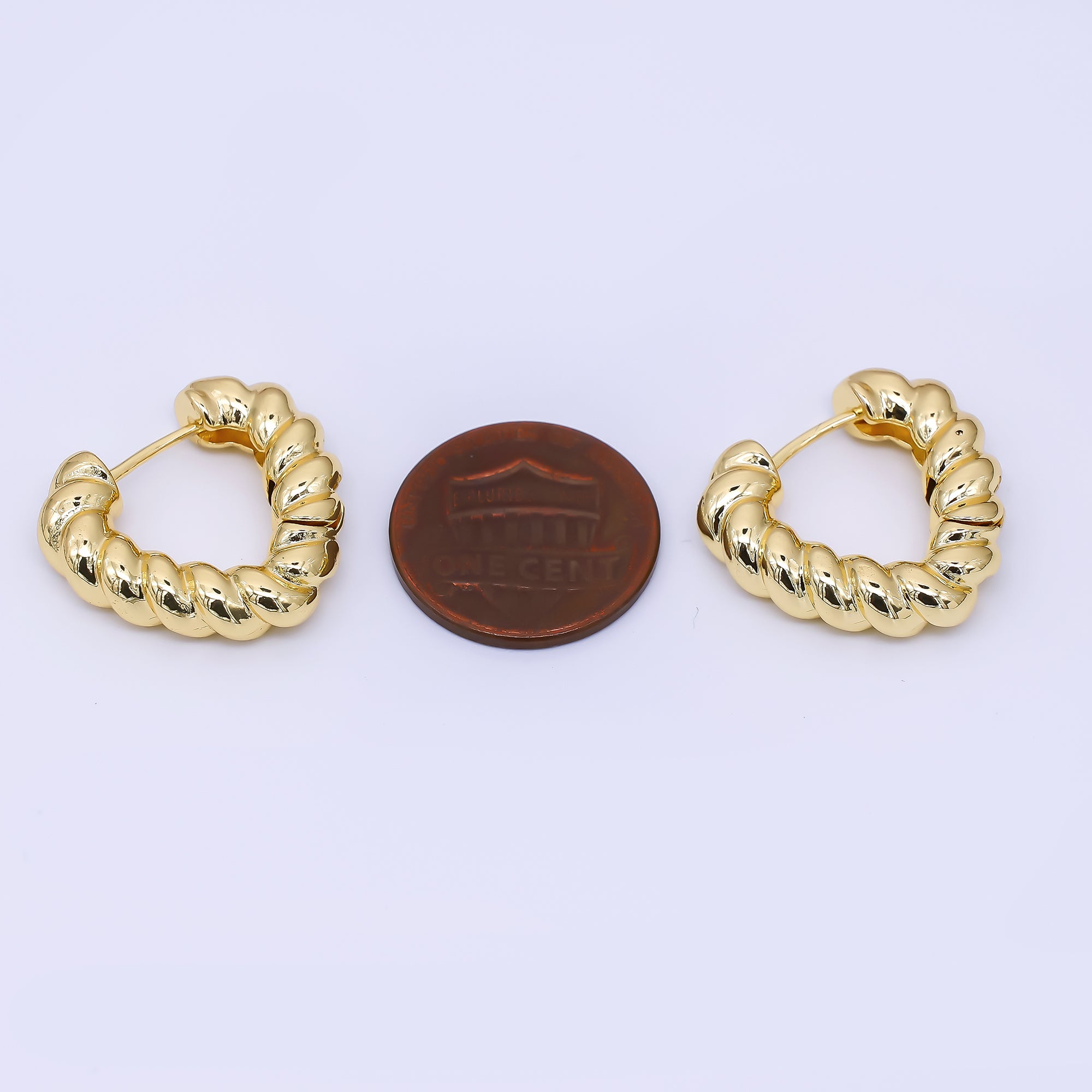 24K Gold Filled Croissant  Twisted Hinged Huggie Hoops Earrings | AJ-065