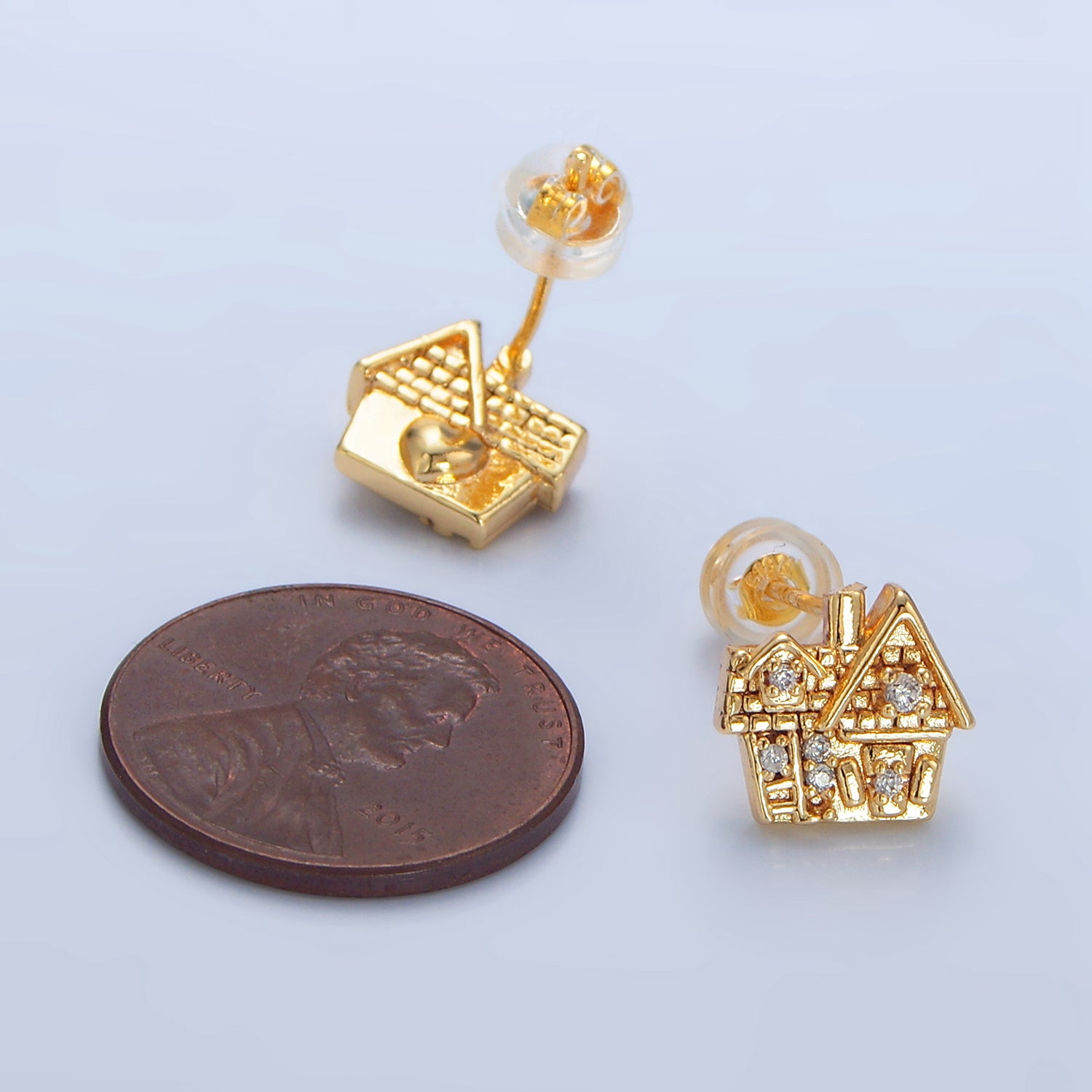 24K Gold Filled CZ House Home Mini Stud Earrings | P010