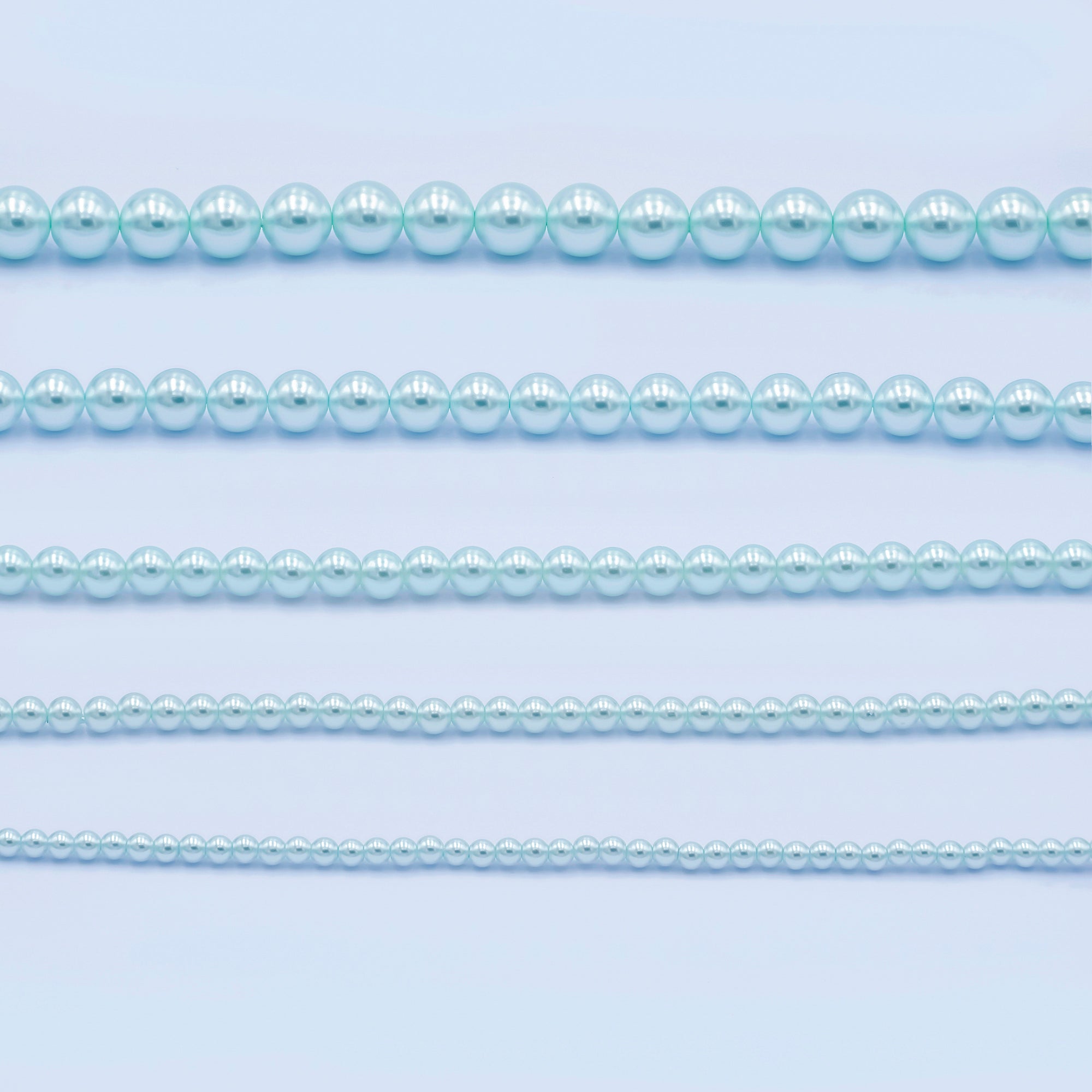 24K Gold Filled 10mm, 8mm, 6mm, 4mm, 3mm Blue Round Shell Pearl 17 Inch Necklace | WA-2805 ~ WA-2809