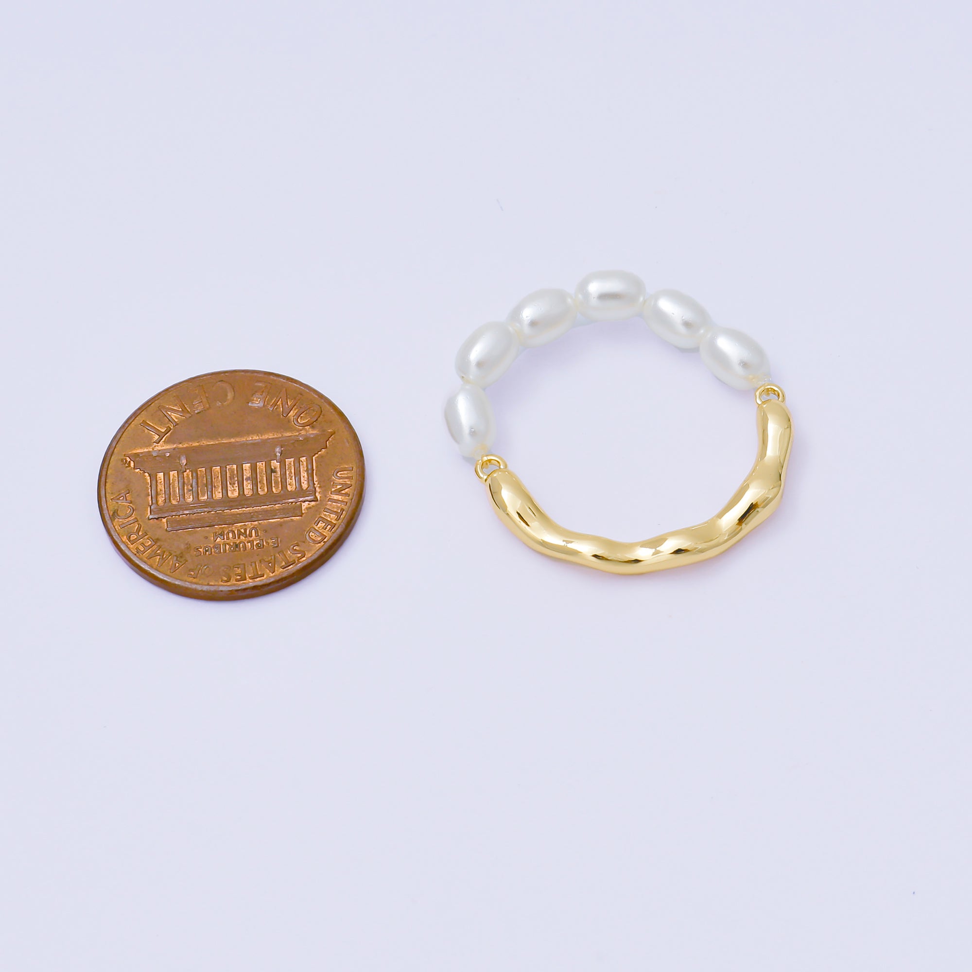 24K Gold Filled Shell Pearl Molten Linear Half Ring | O2007