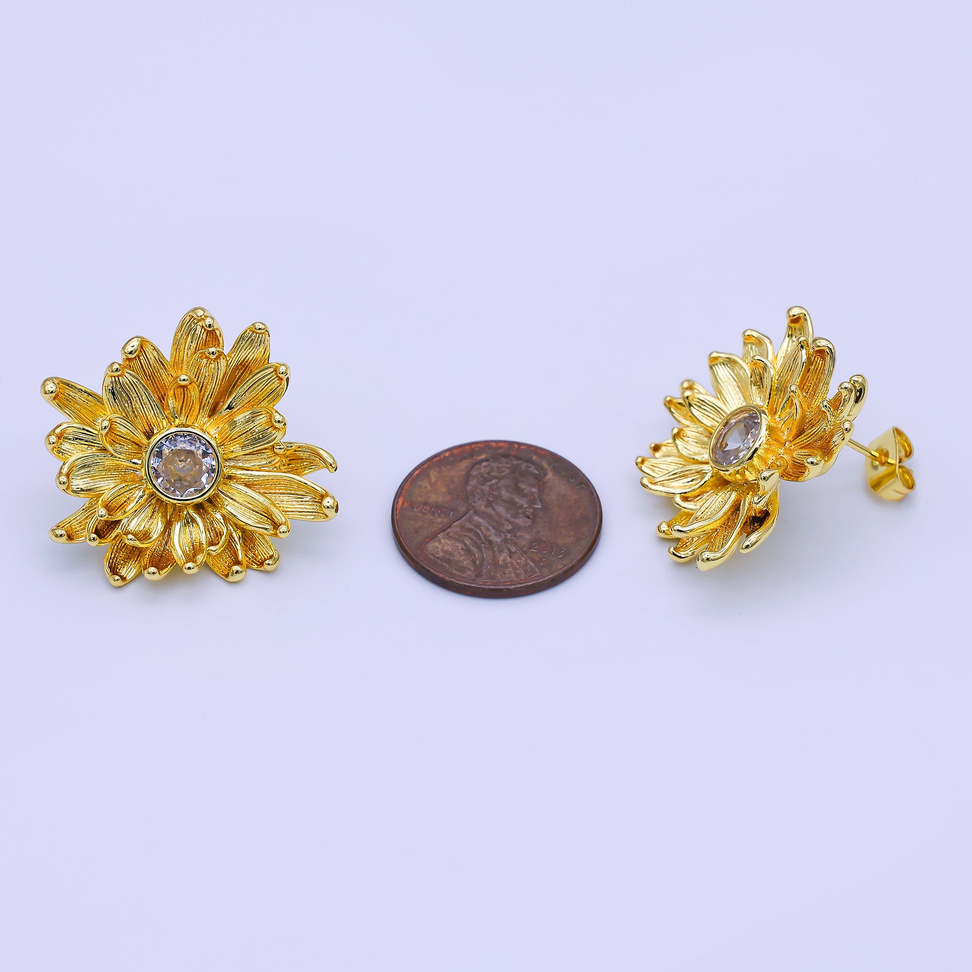 24K Gold Filled CZ Flower Textured Stud Earrings | AI498